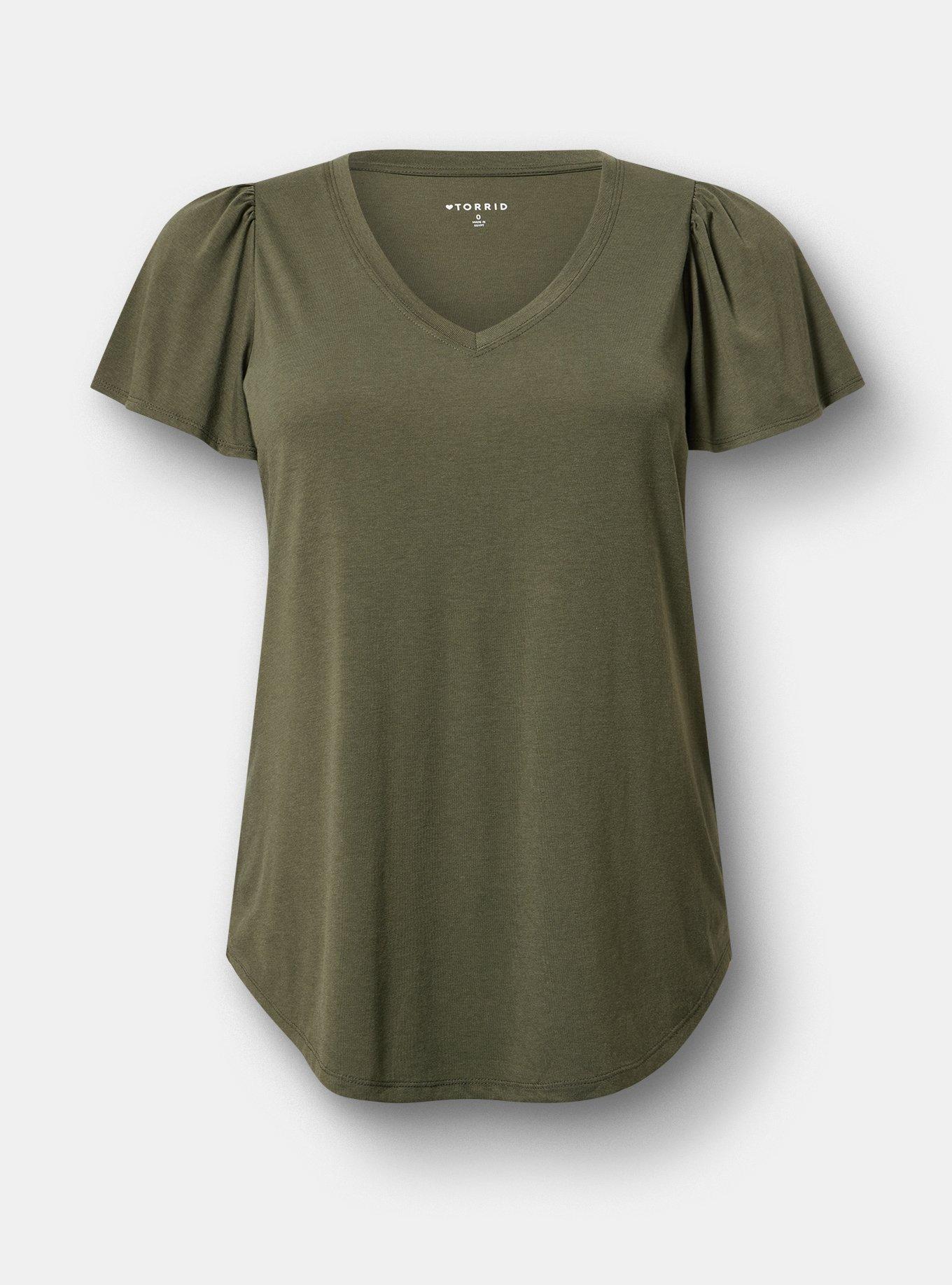 Plus Size Girlfriend Signature Jersey V-Neck Flutter Sleeve Tee, DEEP DEPTHS, flat