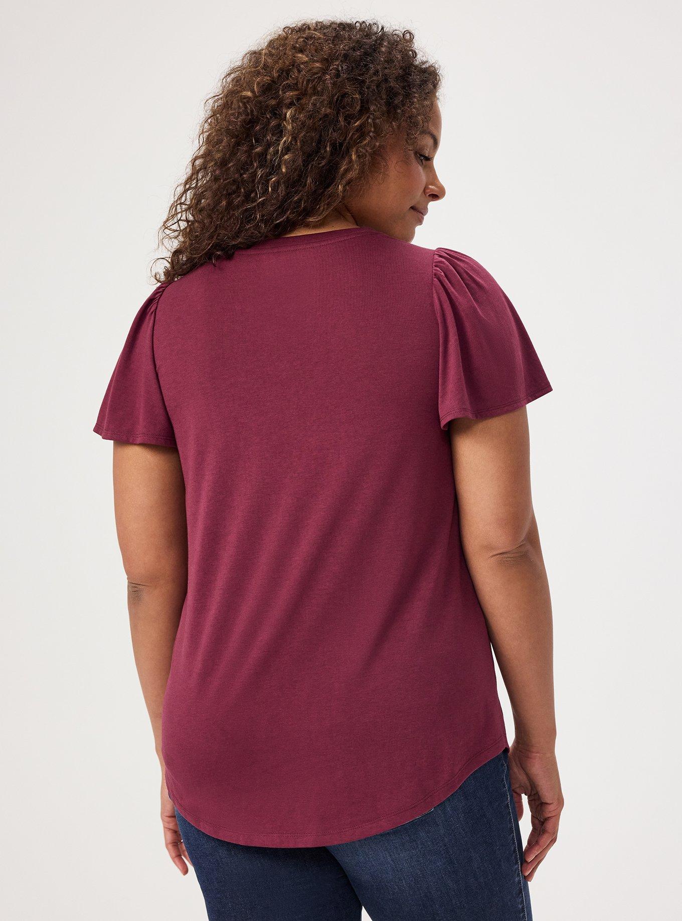 Girlfriend Signature Jersey V-Neck Flutter Sleeve Tee, MAROON BANNER, alternate