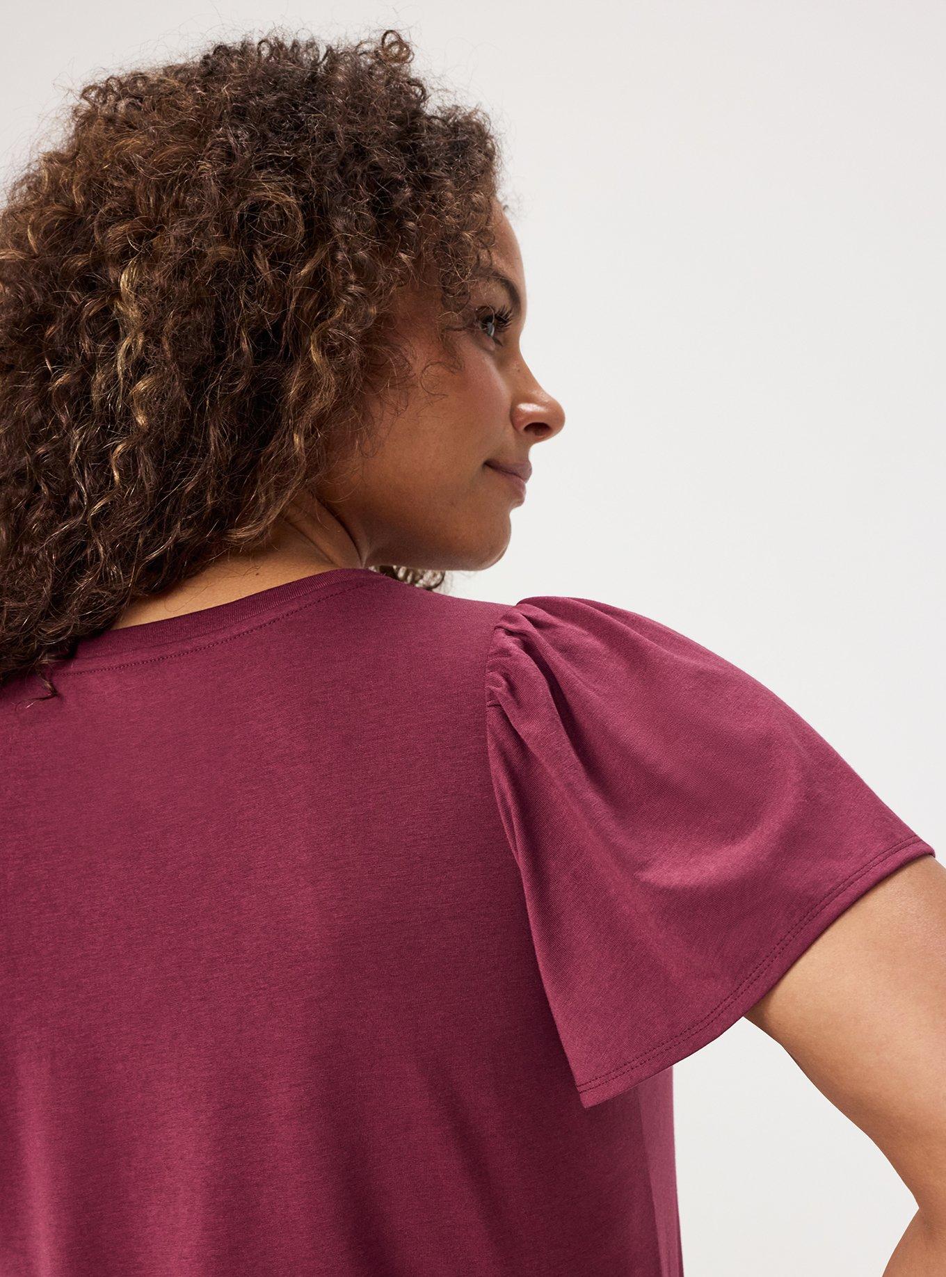 Girlfriend Signature Jersey V-Neck Flutter Sleeve Tee, MAROON BANNER, alternate