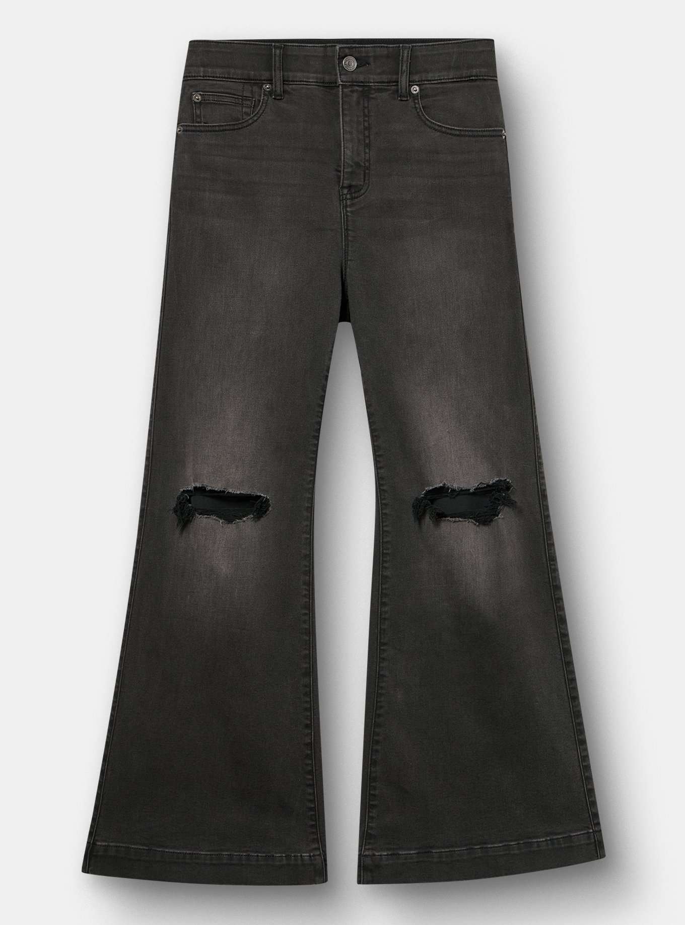 Bombshell High-Rise Super Flare Jean, BLACK MOON, flat