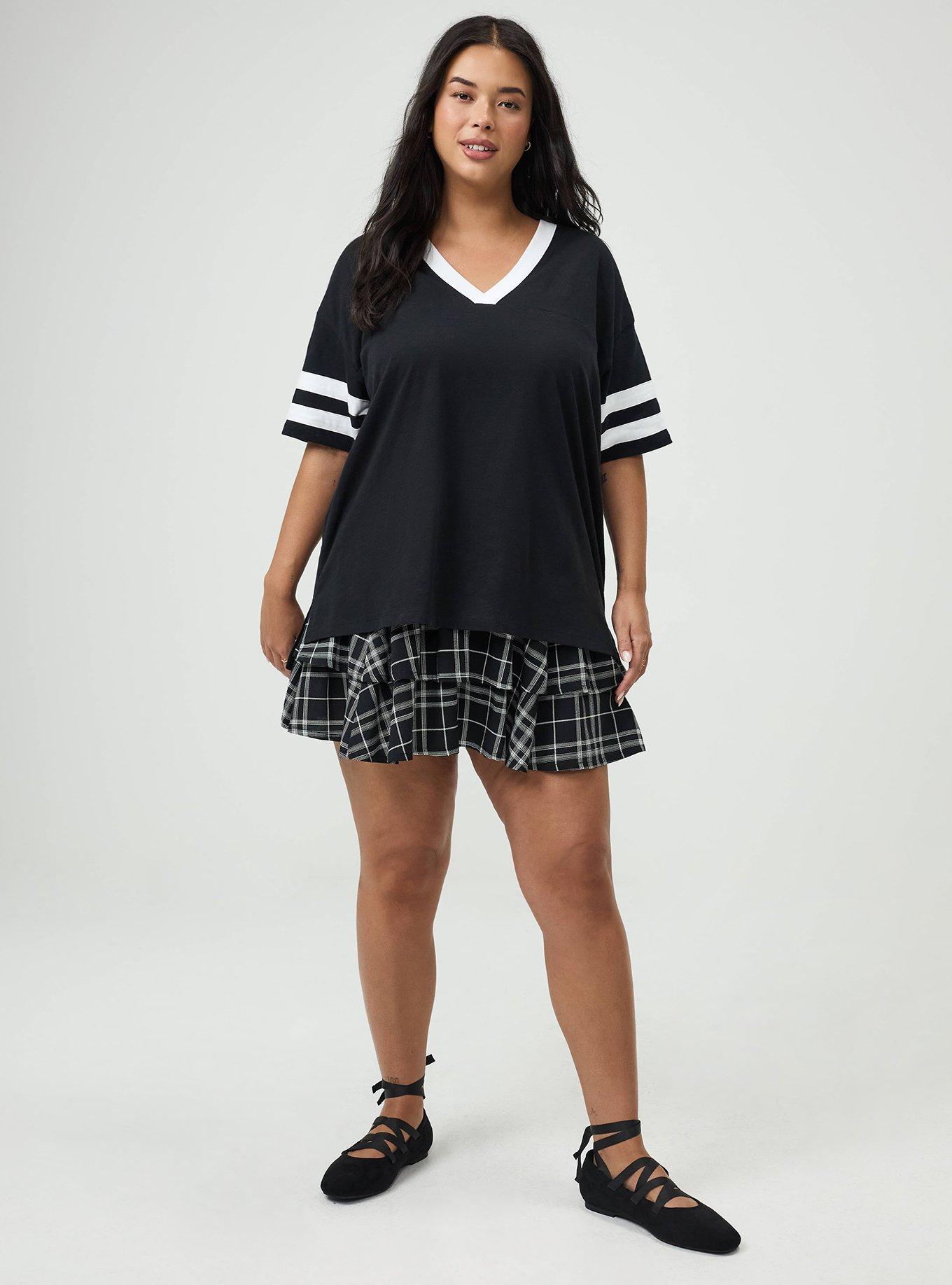 Plus Size Heritage Slub Varsity V-Neck Relaxed Tee, DEEP BLACK, alternate