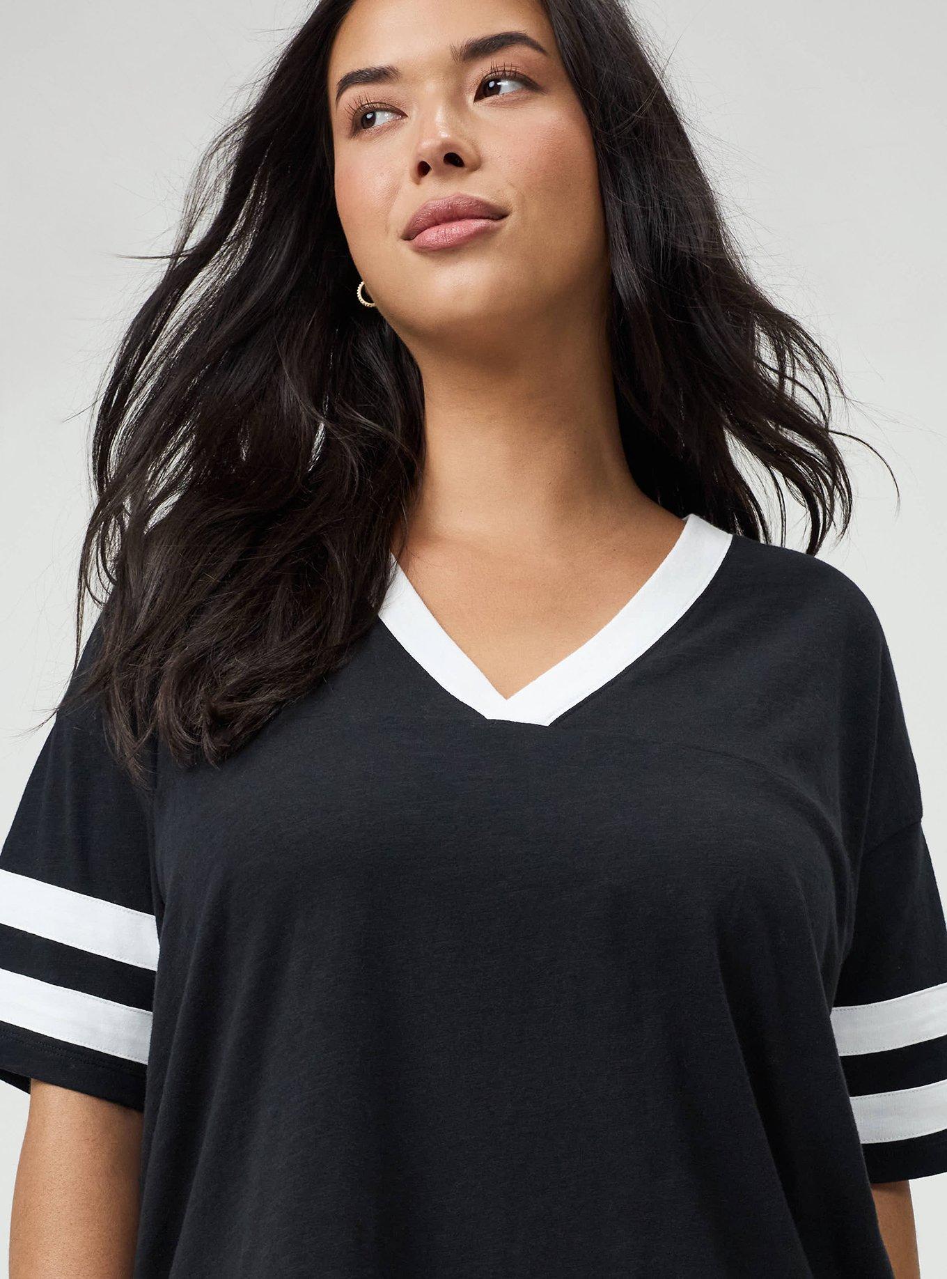 Plus Size Heritage Slub Varsity V-Neck Relaxed Tee, DEEP BLACK, alternate