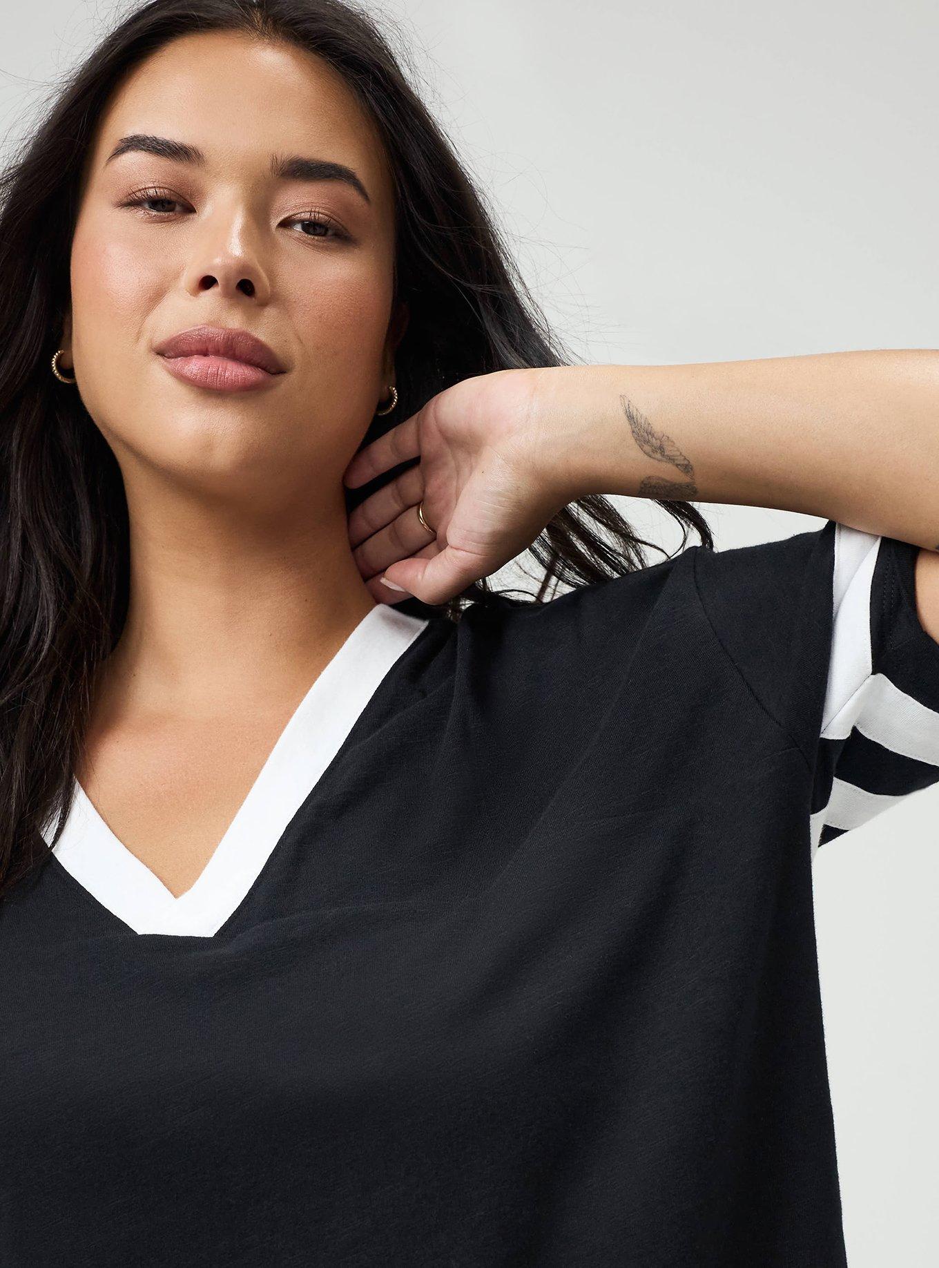 Plus Size Heritage Slub Varsity V-Neck Relaxed Tee, DEEP BLACK, alternate
