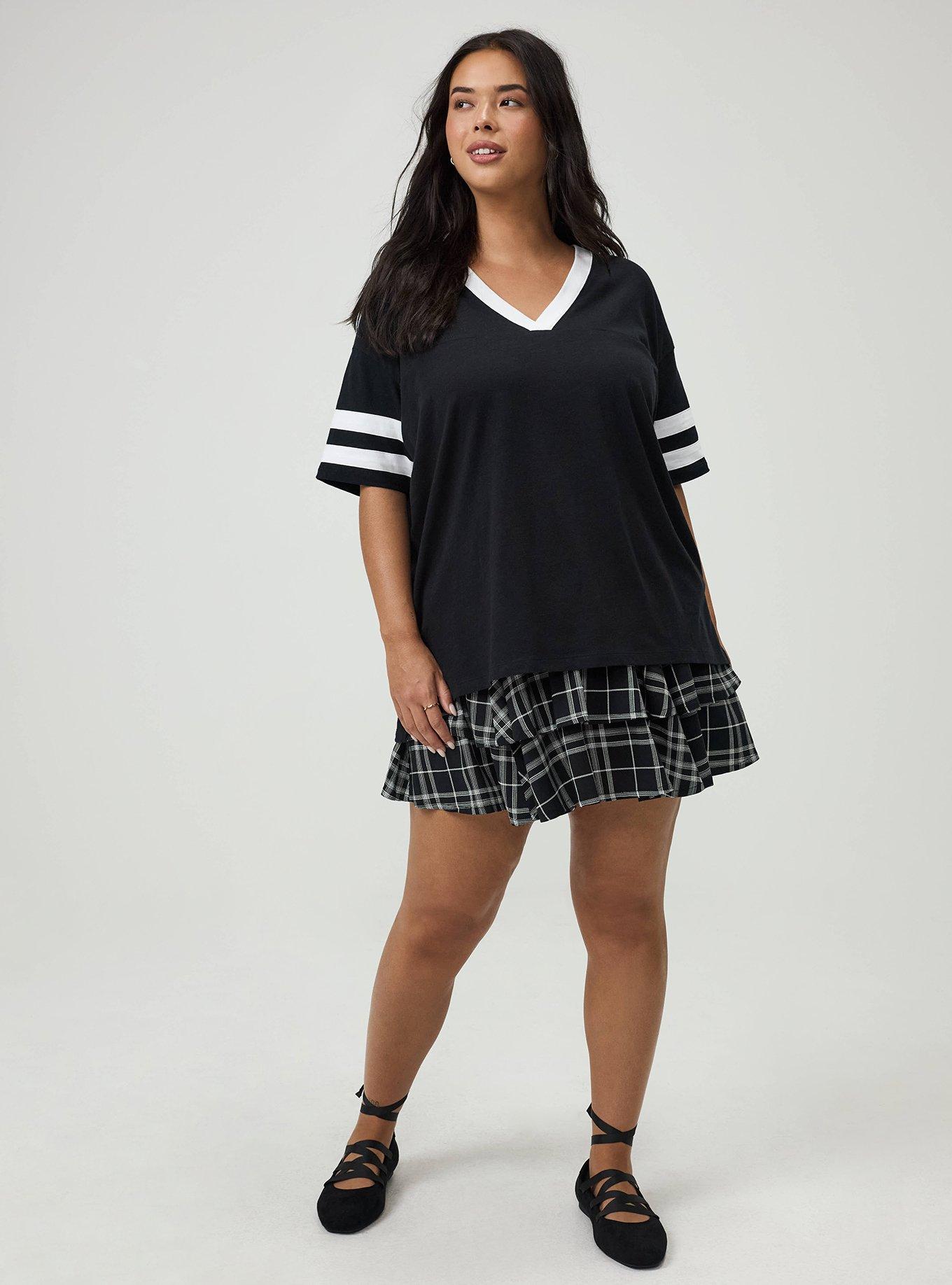 Plus Size Heritage Slub Varsity V-Neck Relaxed Tee, DEEP BLACK, alternate