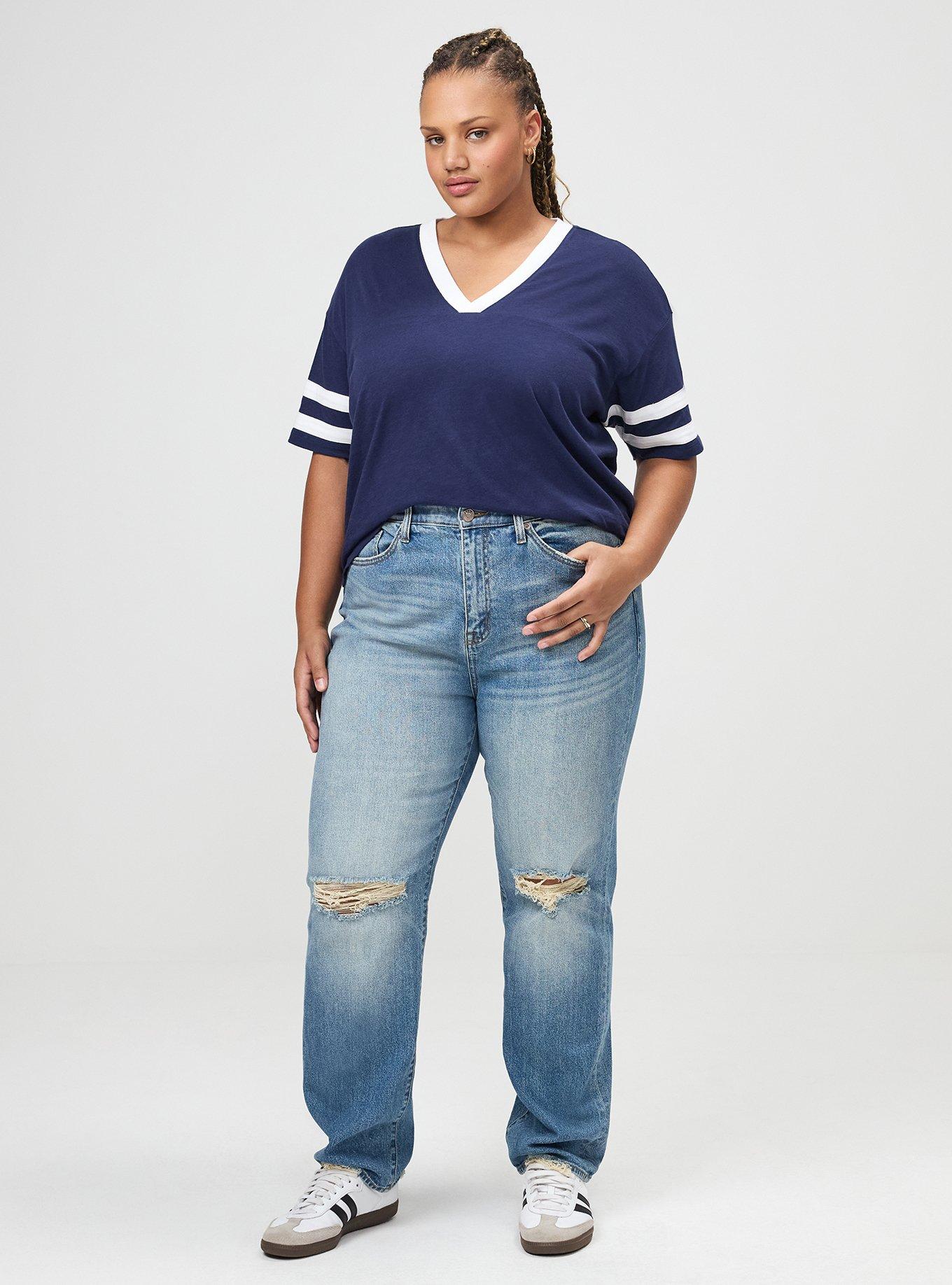 Heritage Slub Varsity V-Neck Relaxed Tee, PEACOAT, alternate