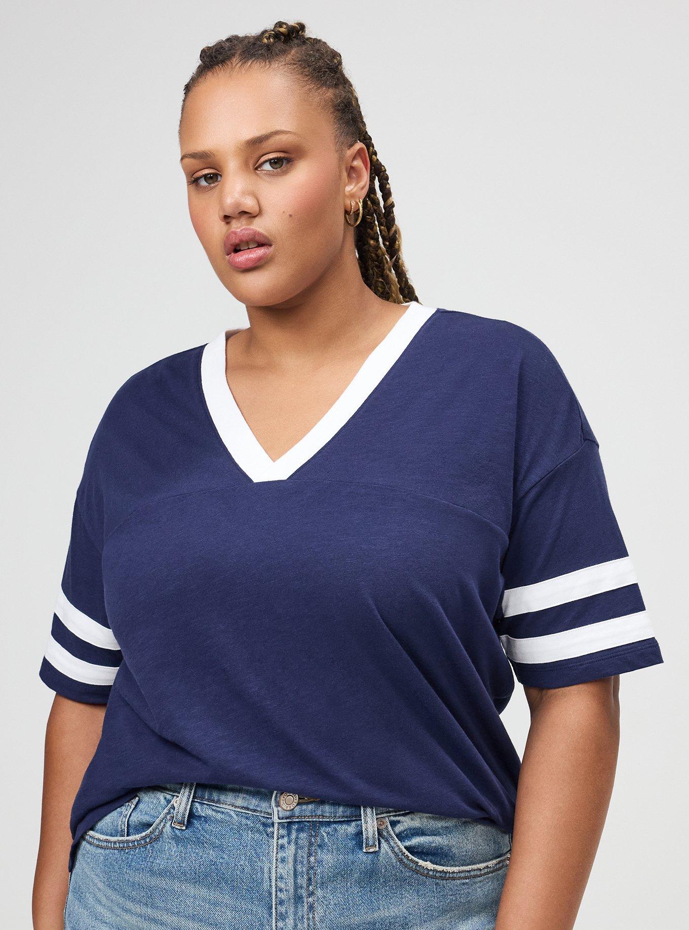 Heritage Slub Varsity V-Neck Relaxed Tee, PEACOAT, alternate