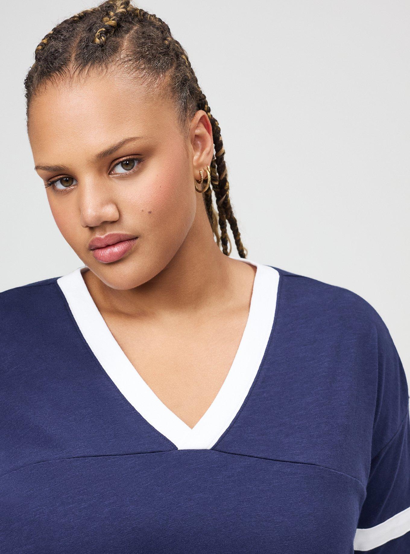 Heritage Slub Varsity V-Neck Relaxed Tee, PEACOAT, alternate