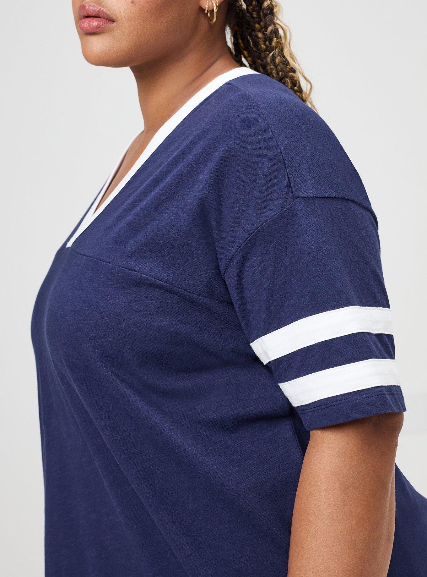 Heritage Slub Varsity V-Neck Relaxed Tee, PEACOAT, alternate