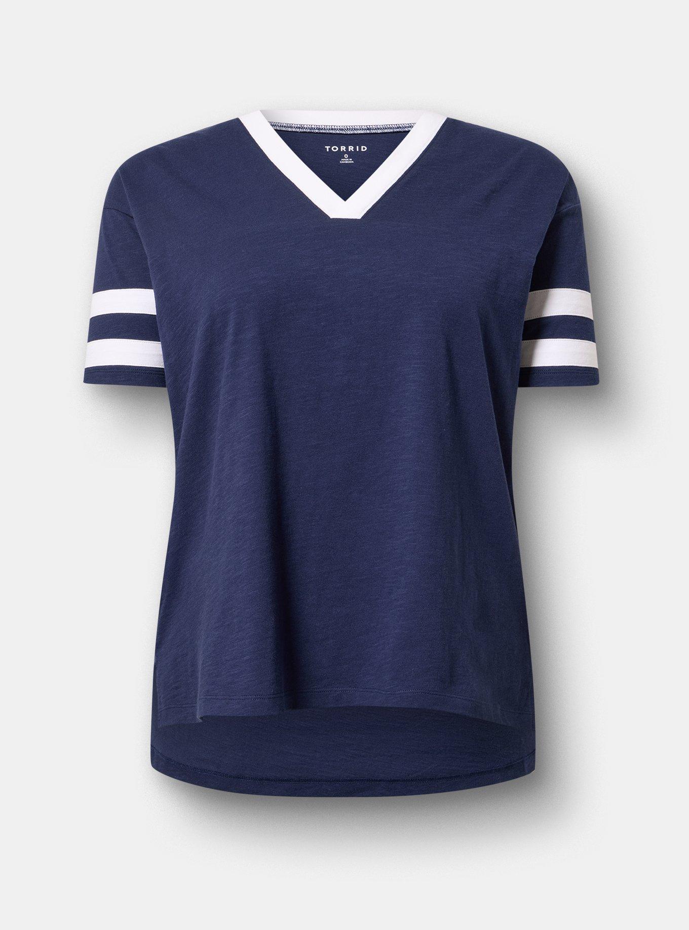 Heritage Slub Varsity V-Neck Relaxed Tee, PEACOAT, hi-res