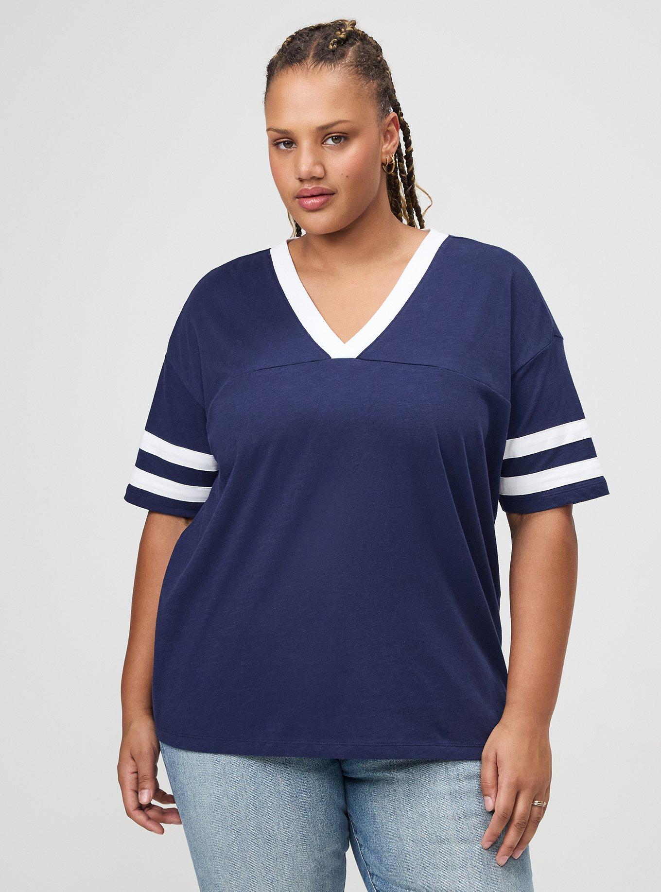 Heritage Slub Varsity V-Neck Relaxed Tee, PEACOAT, hi-res