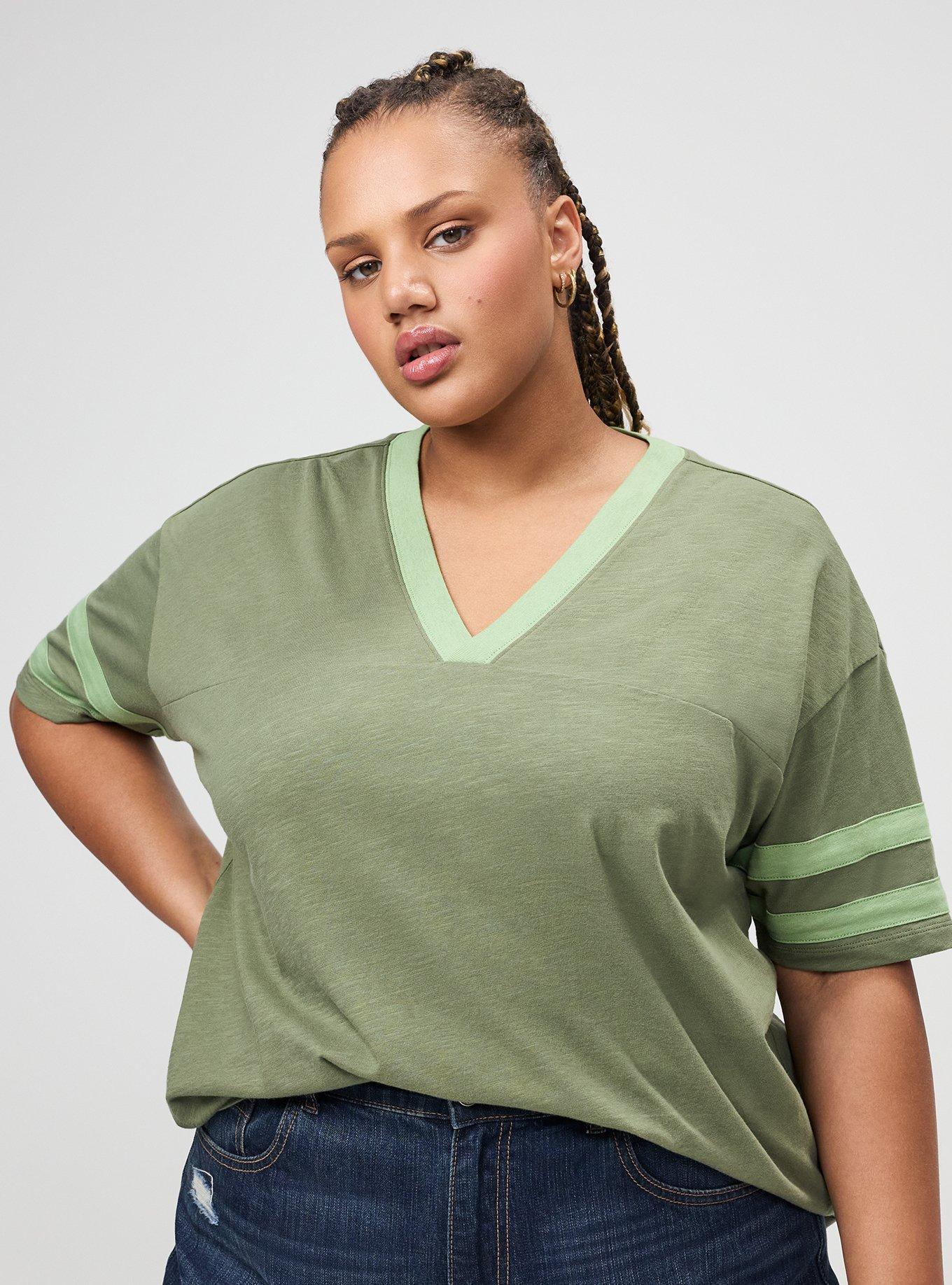 Heritage Slub Varsity V-Neck Relaxed Tee, OLIVINE, alternate
