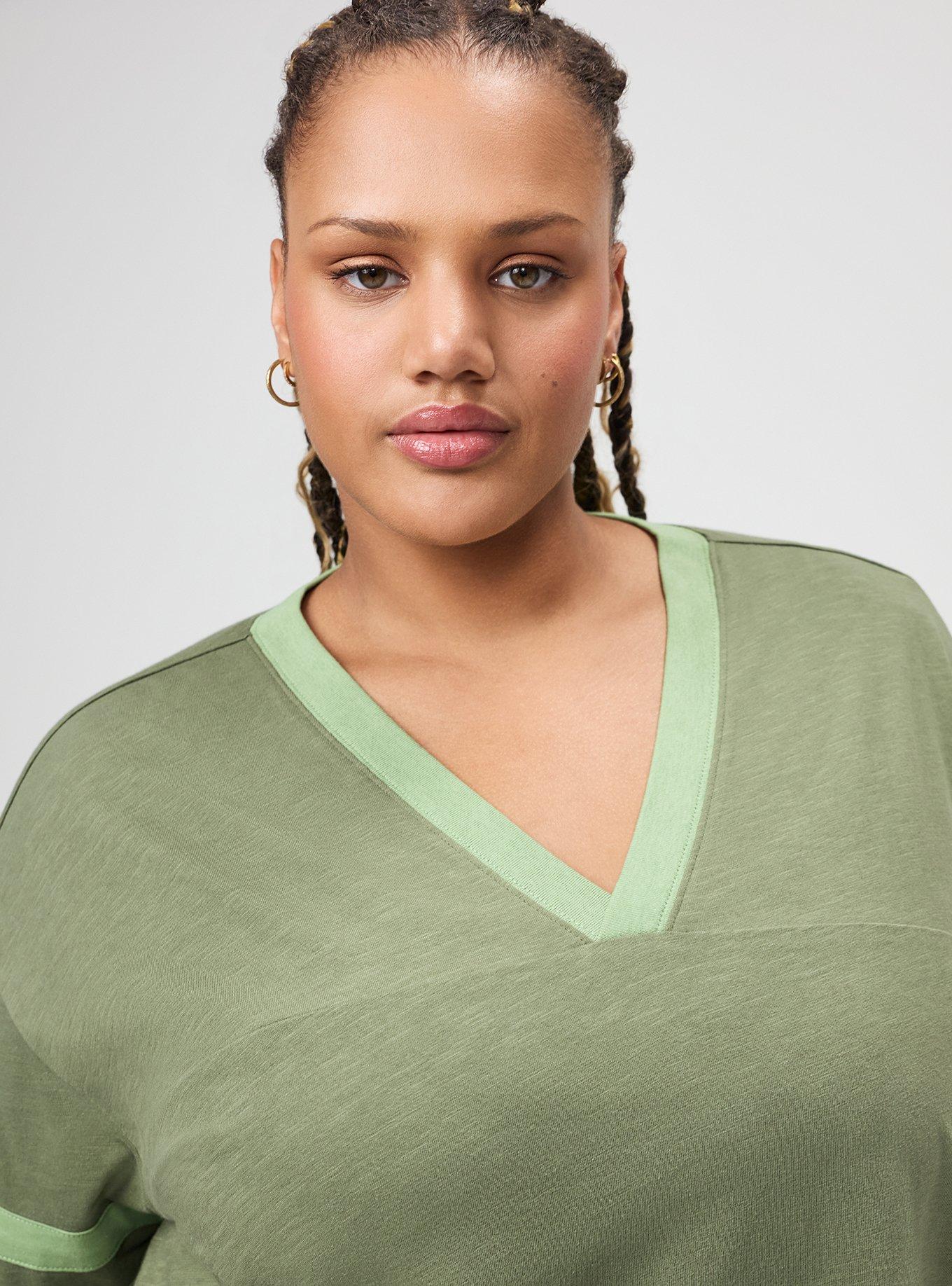 Heritage Slub Varsity V-Neck Relaxed Tee, OLIVINE, alternate