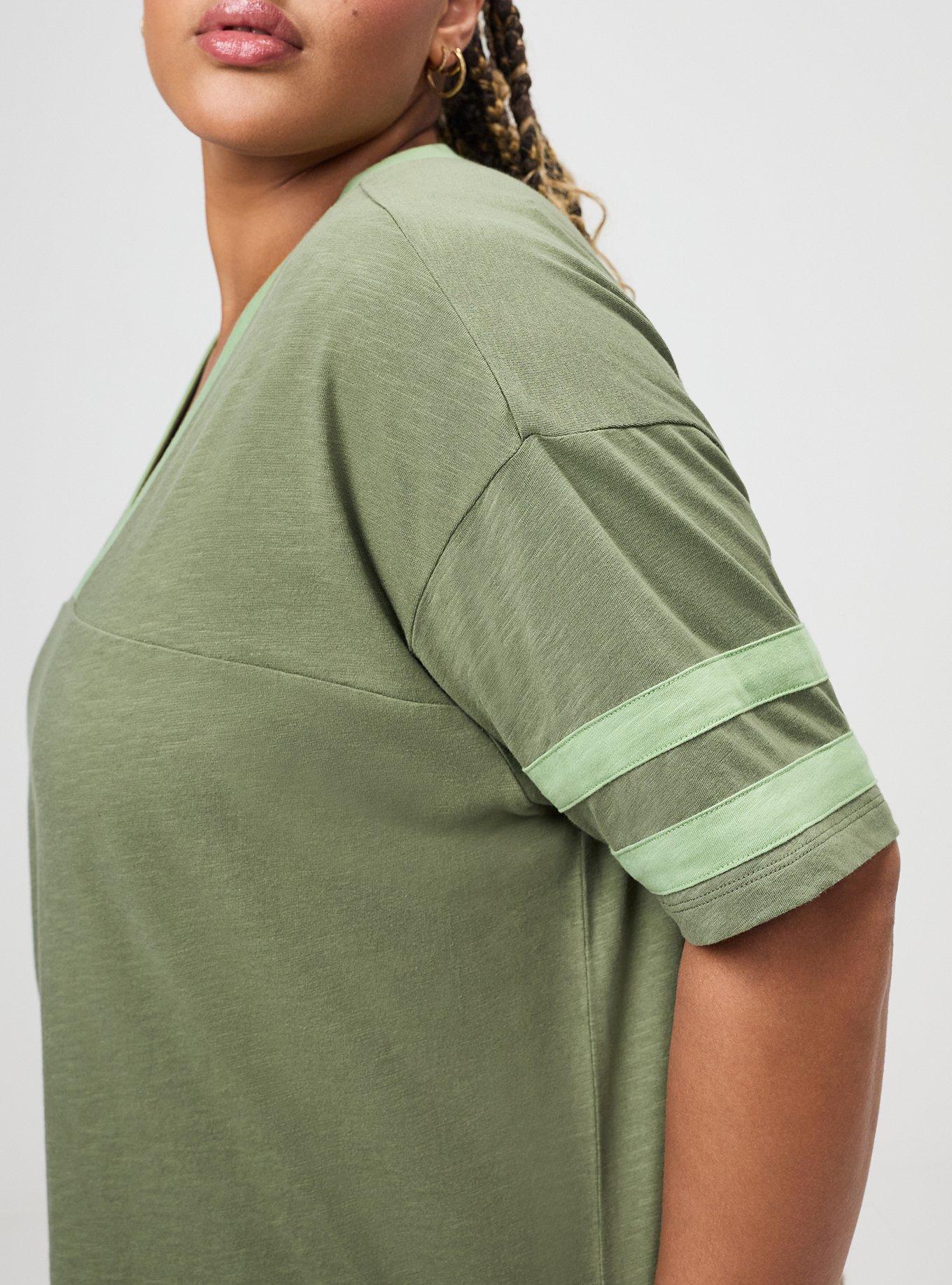 Heritage Slub Varsity V-Neck Relaxed Tee, OLIVINE, alternate