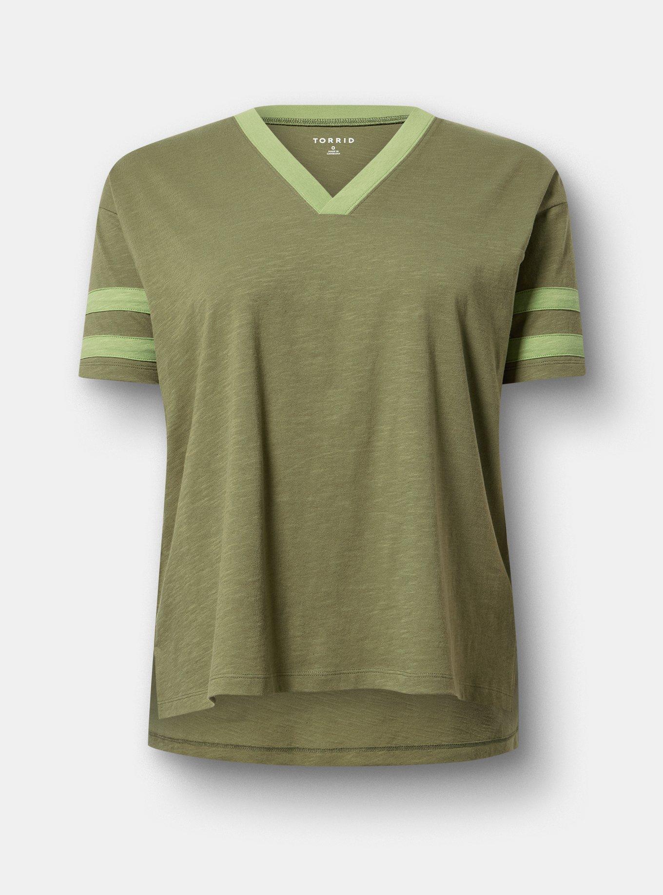 Heritage Slub Varsity V-Neck Relaxed Tee, OLIVINE, flat