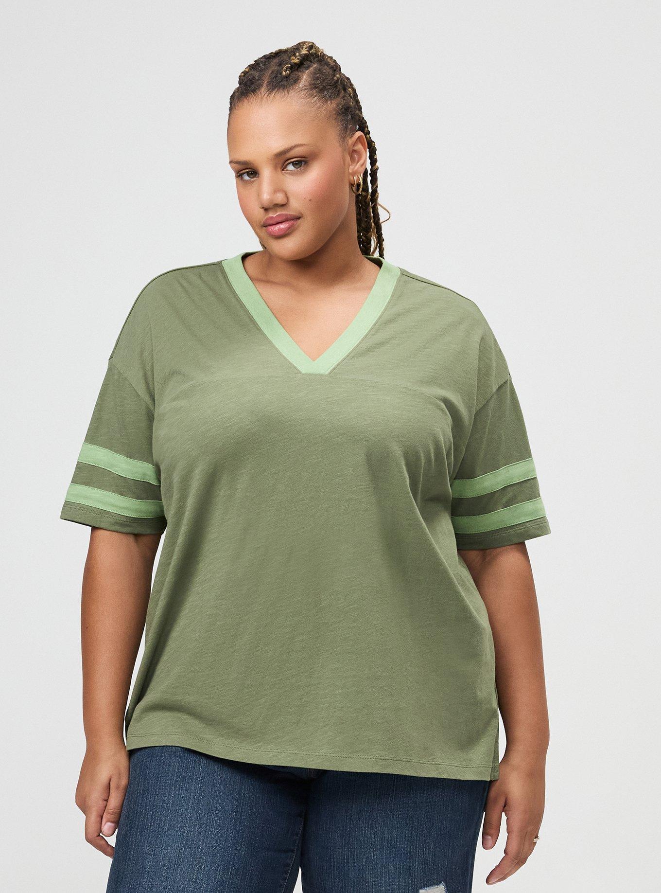 Heritage Slub Varsity V-Neck Relaxed Tee, OLIVINE, hi-res
