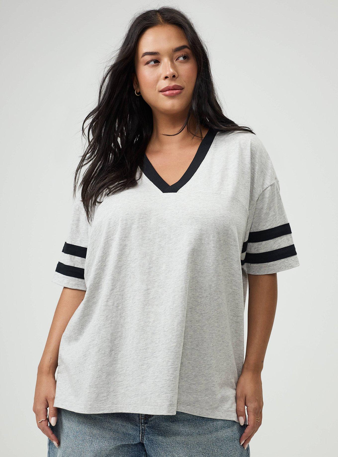Heritage Slub Varsity V-Neck Relaxed Tee, LIGHTEST HEATHER GREY, hi-res