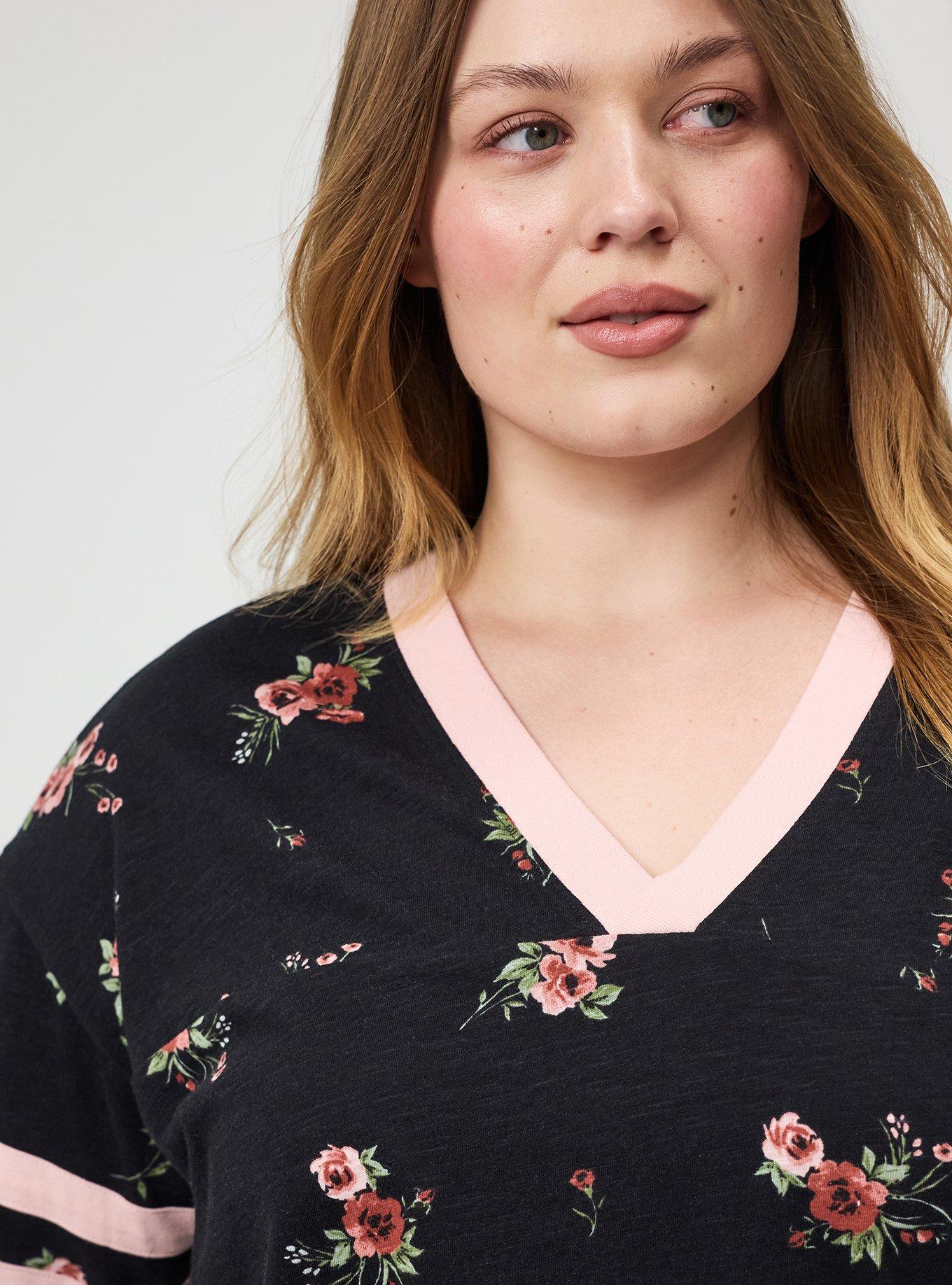 Heritage Slub Varsity V-Neck Relaxed Tee, PENNY PORTUGAL BLACK, alternate