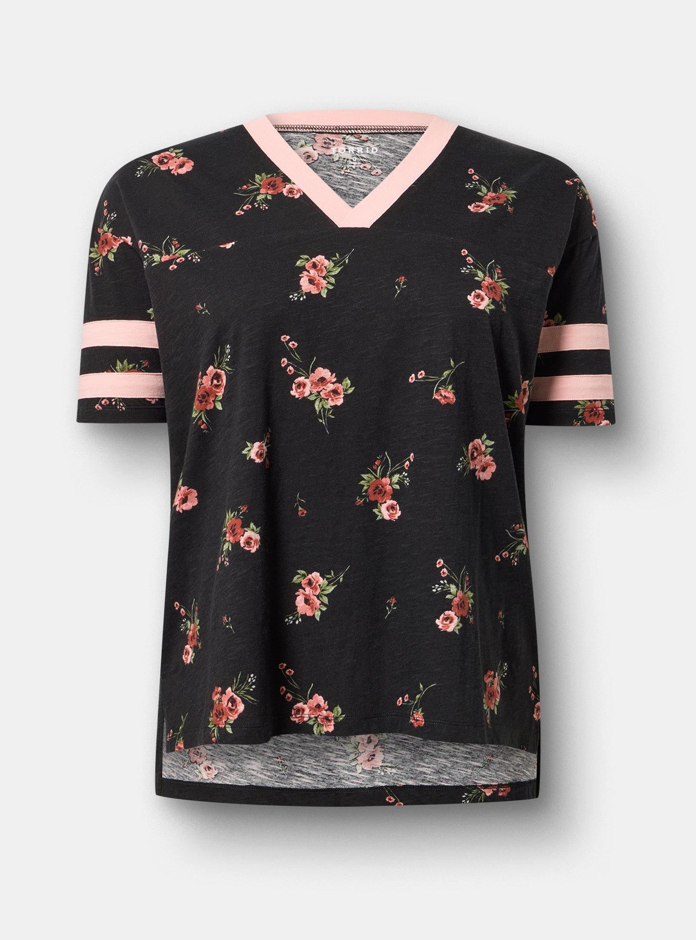 Heritage Slub Varsity V-Neck Relaxed Tee, PENNY PORTUGAL BLACK, hi-res