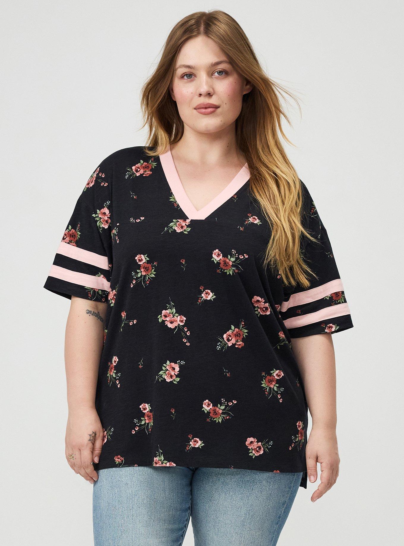 Heritage Slub Varsity V-Neck Relaxed Tee, PENNY PORTUGAL BLACK, hi-res