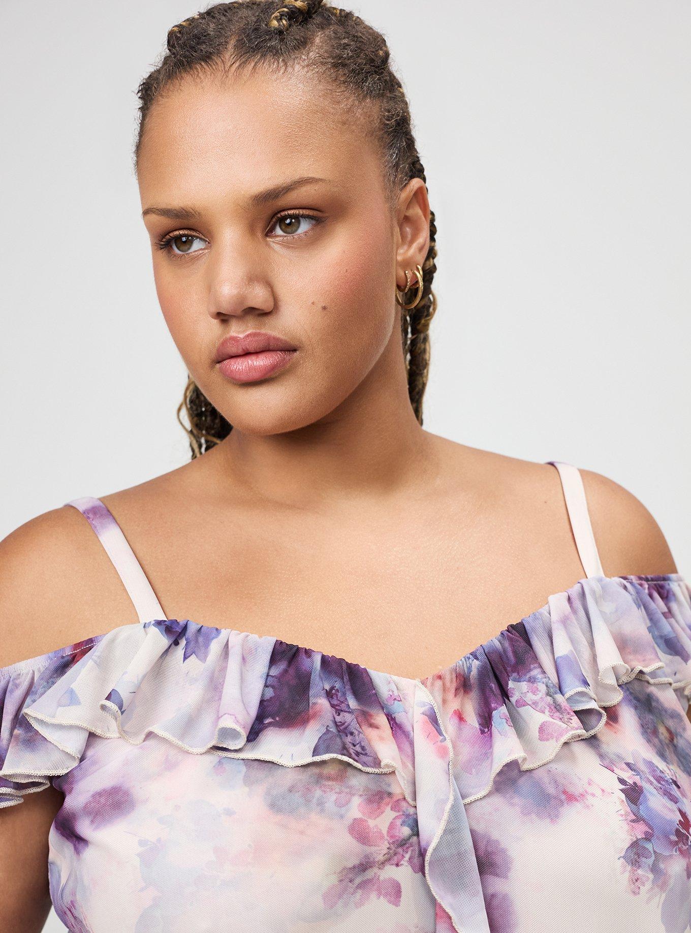 Plus Size - Cold Shoulder Mesh Ruffle Top - Torrid