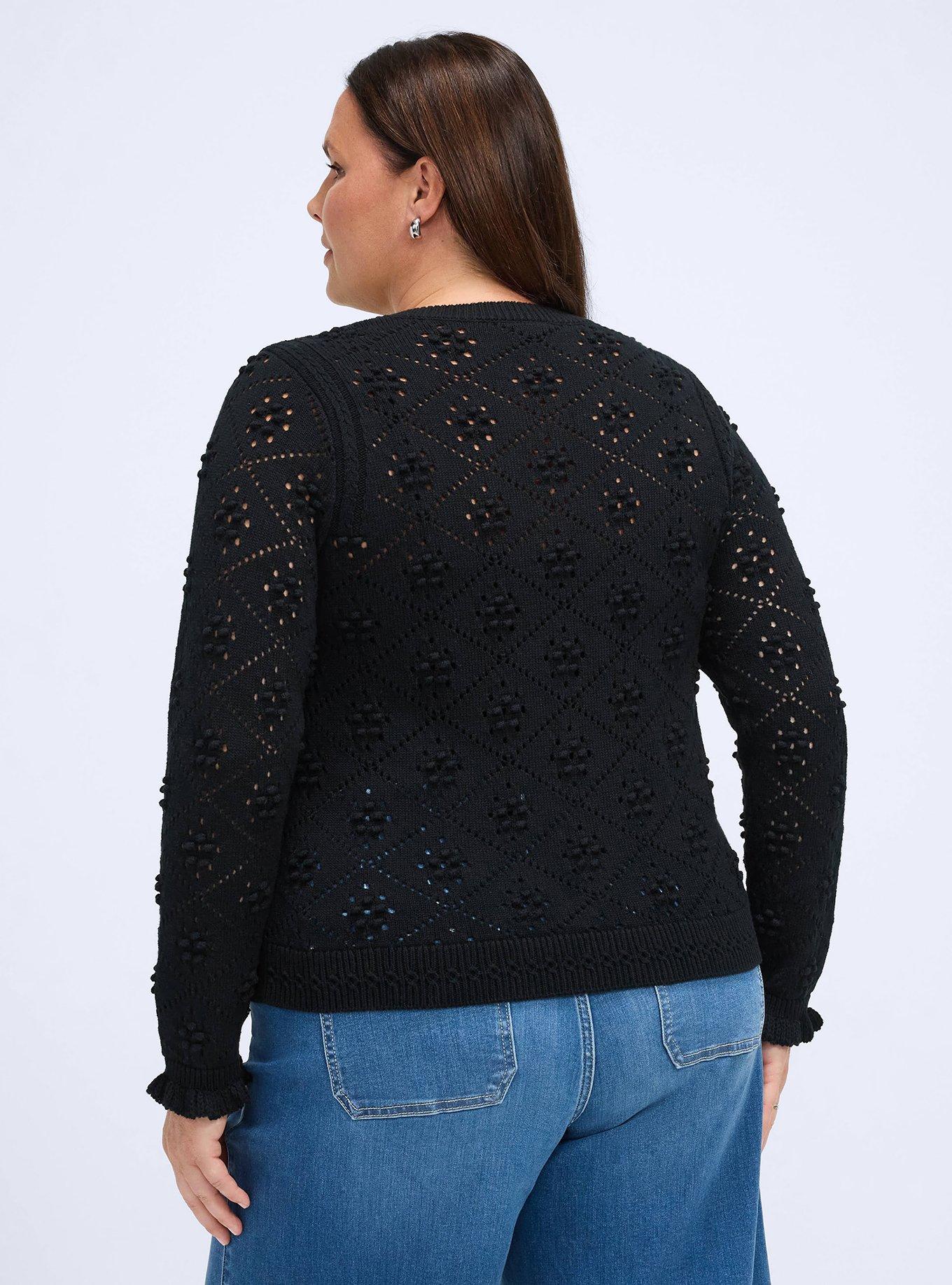 Belle Isle Ruffle Sleeve Cardigan, DEEP BLACK, alternate