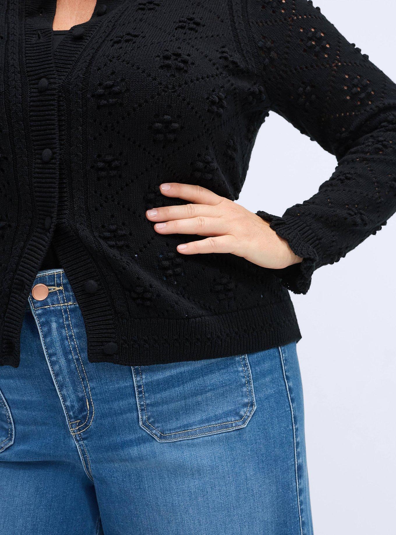 Belle Isle Ruffle Sleeve Cardigan, DEEP BLACK, alternate