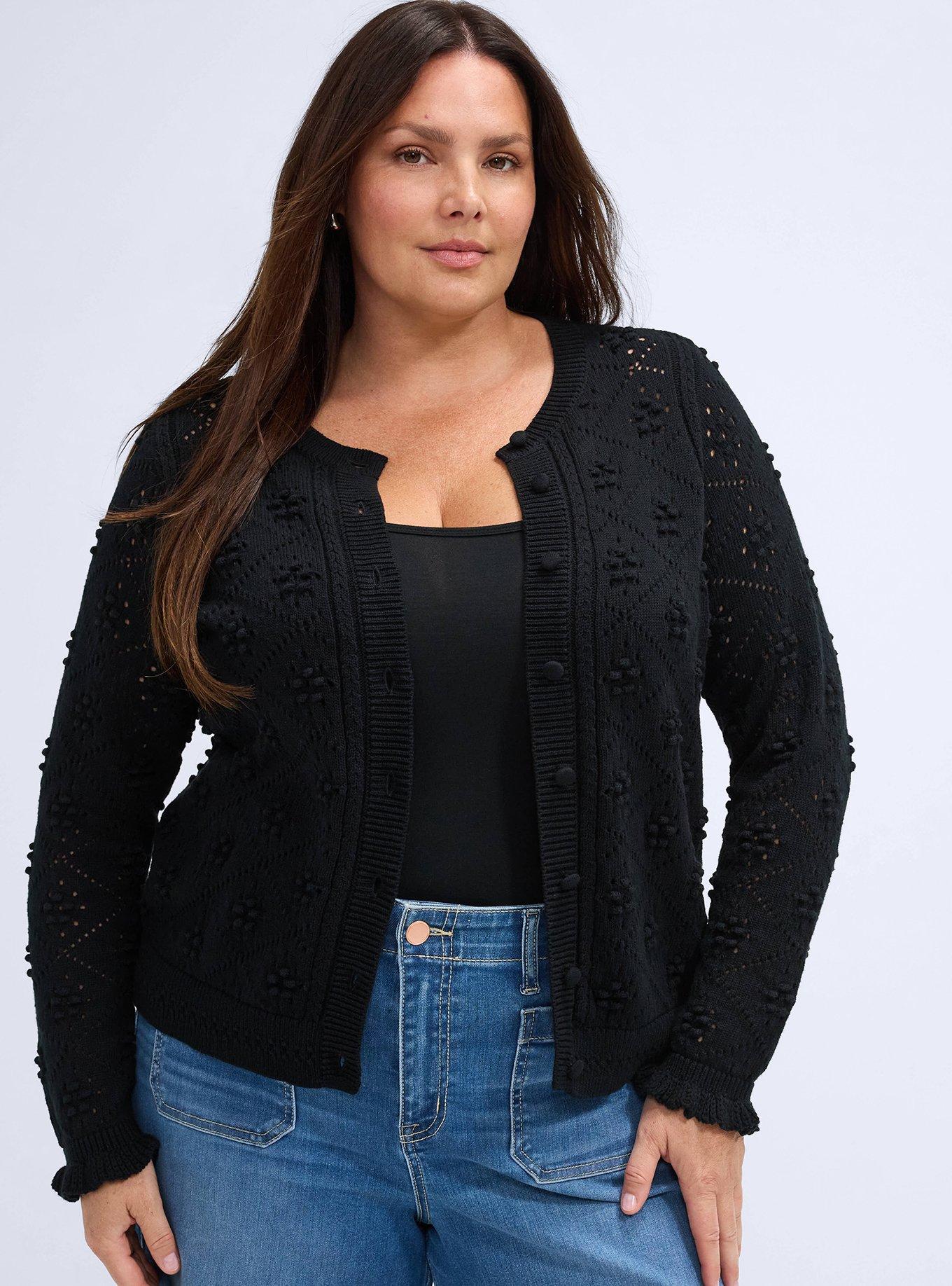 Belle Isle Ruffle Sleeve Cardigan, DEEP BLACK, alternate