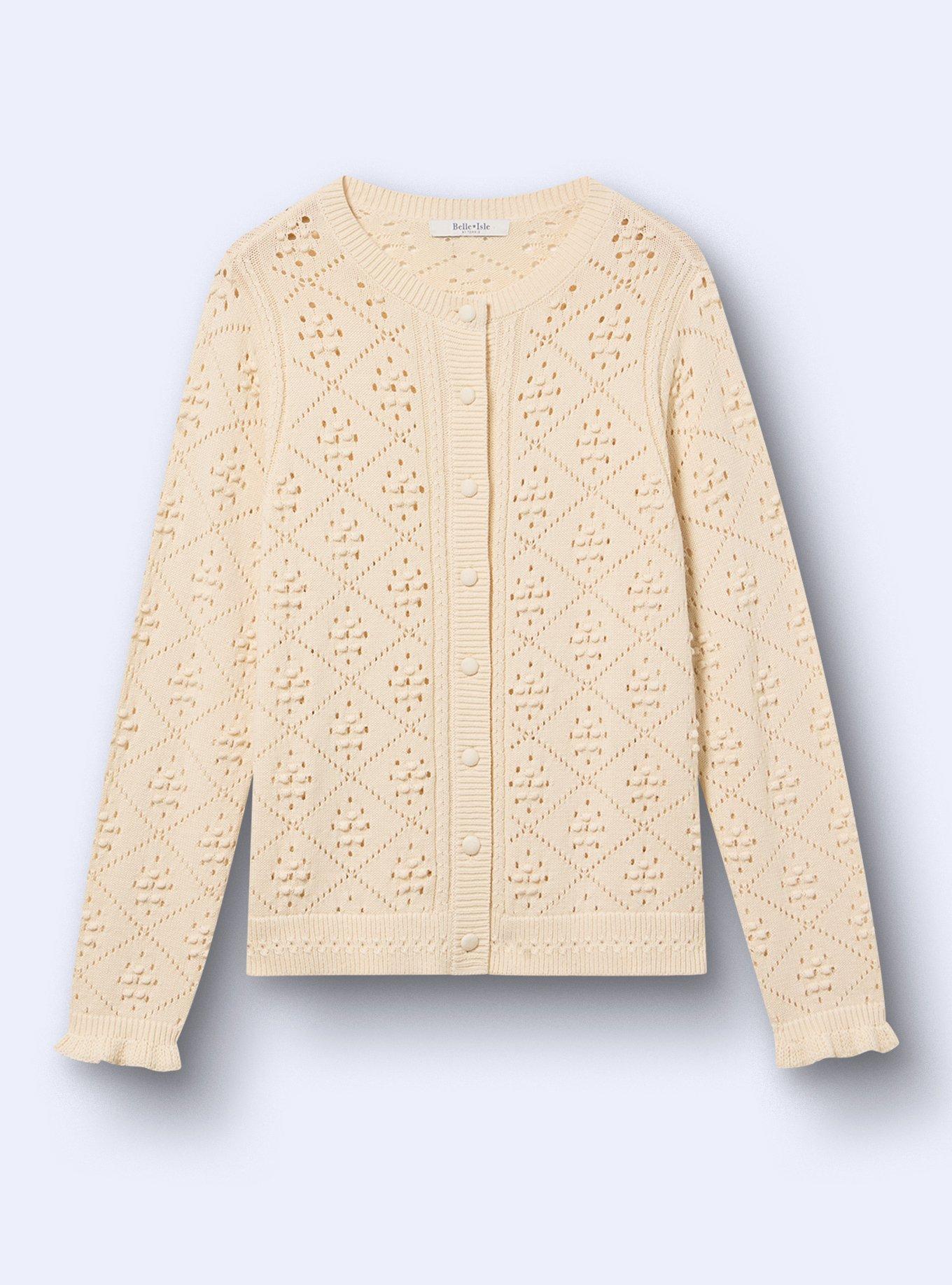 Belle Isle Ruffle Sleeve Cardigan, WHITE SWAN, flat