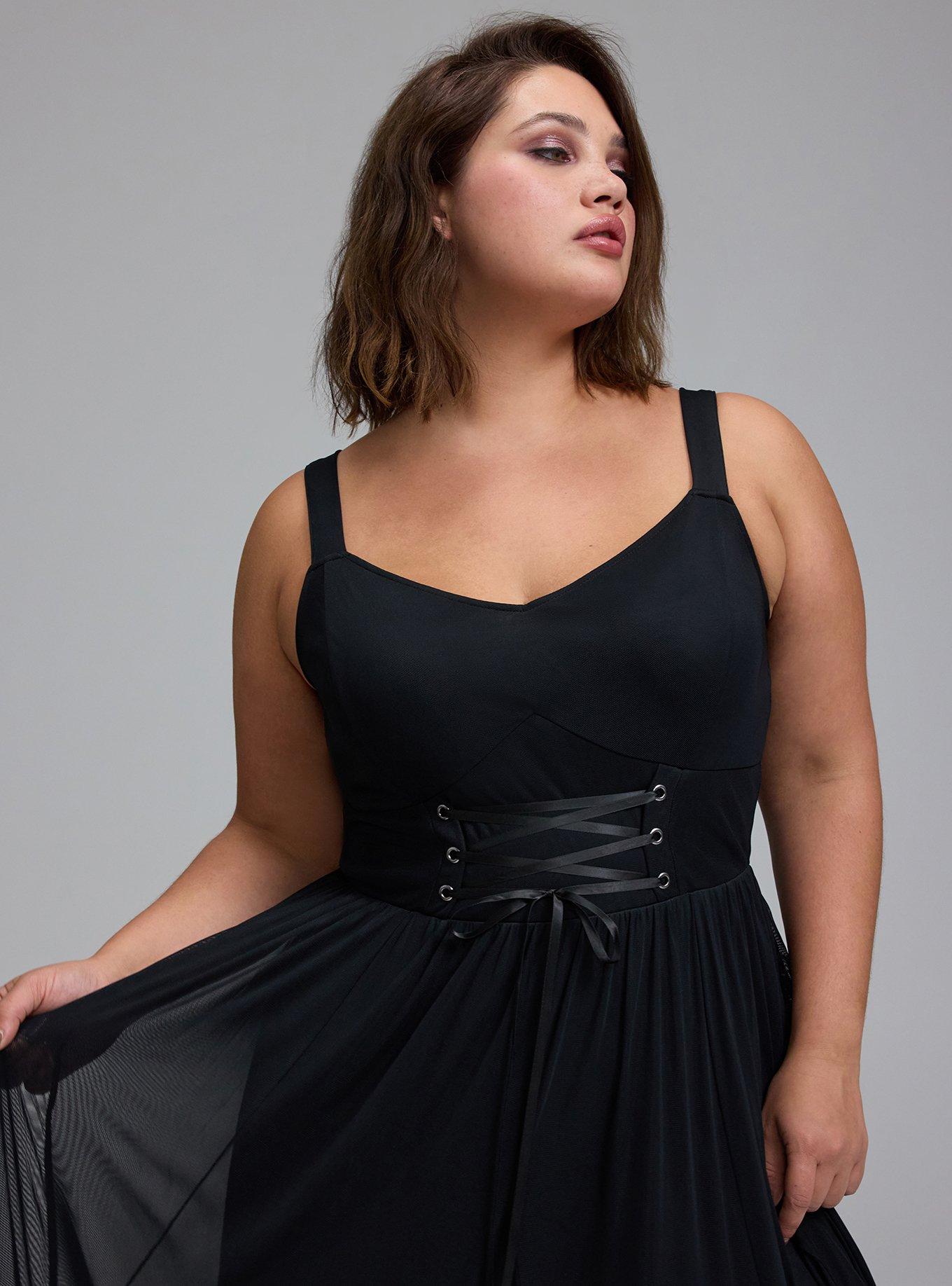 Plus Size Nightfall Layered Corset Maxi Dress, DEEP BLACK, alternate