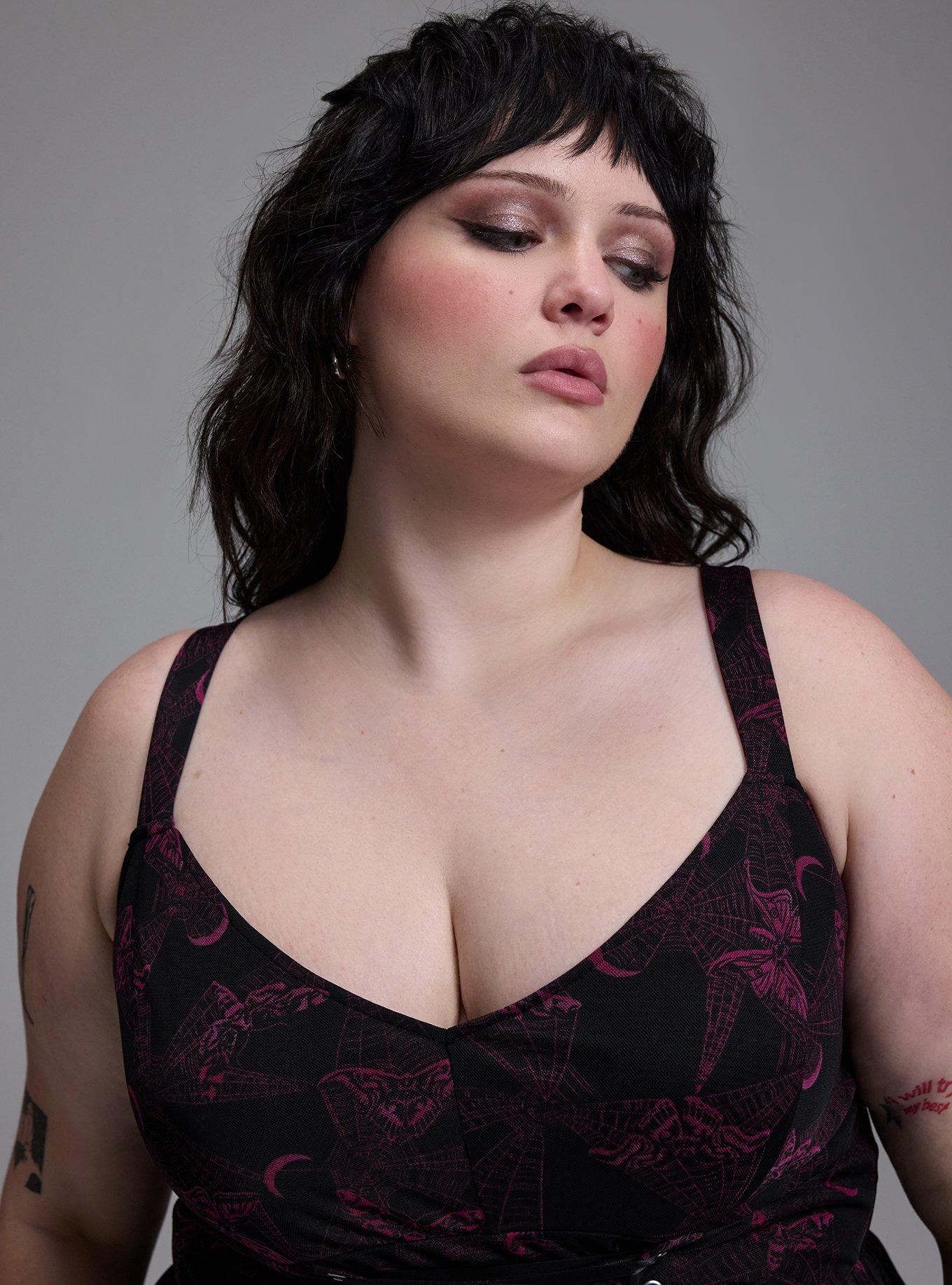 Plus Size Nightfall Layered Corset Maxi Dress, MIDNIGHT MOTHS MAGENTA DEEP BLACK, alternate