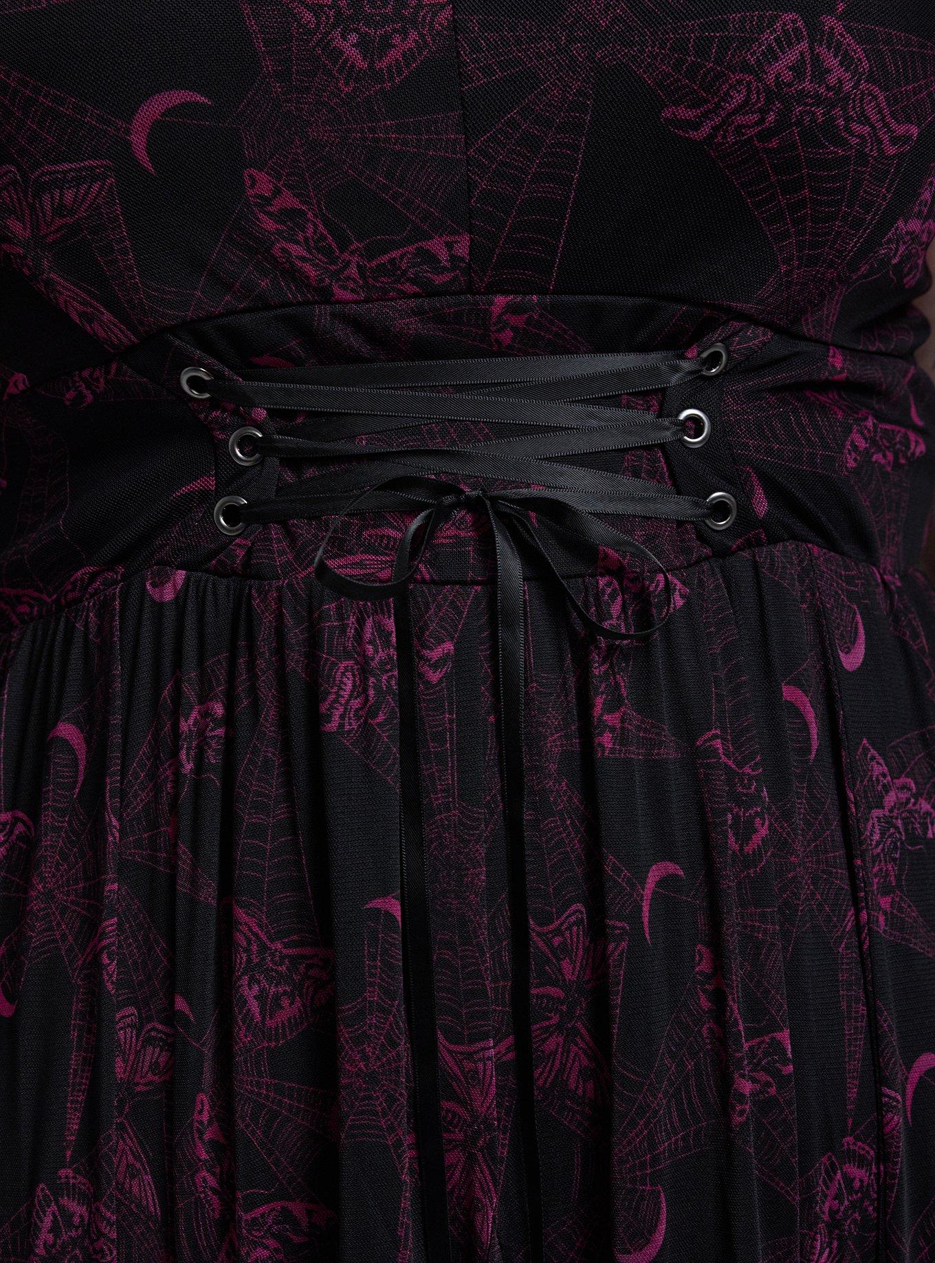 Plus Size Nightfall Layered Corset Maxi Dress, MIDNIGHT MOTHS MAGENTA DEEP BLACK, alternate