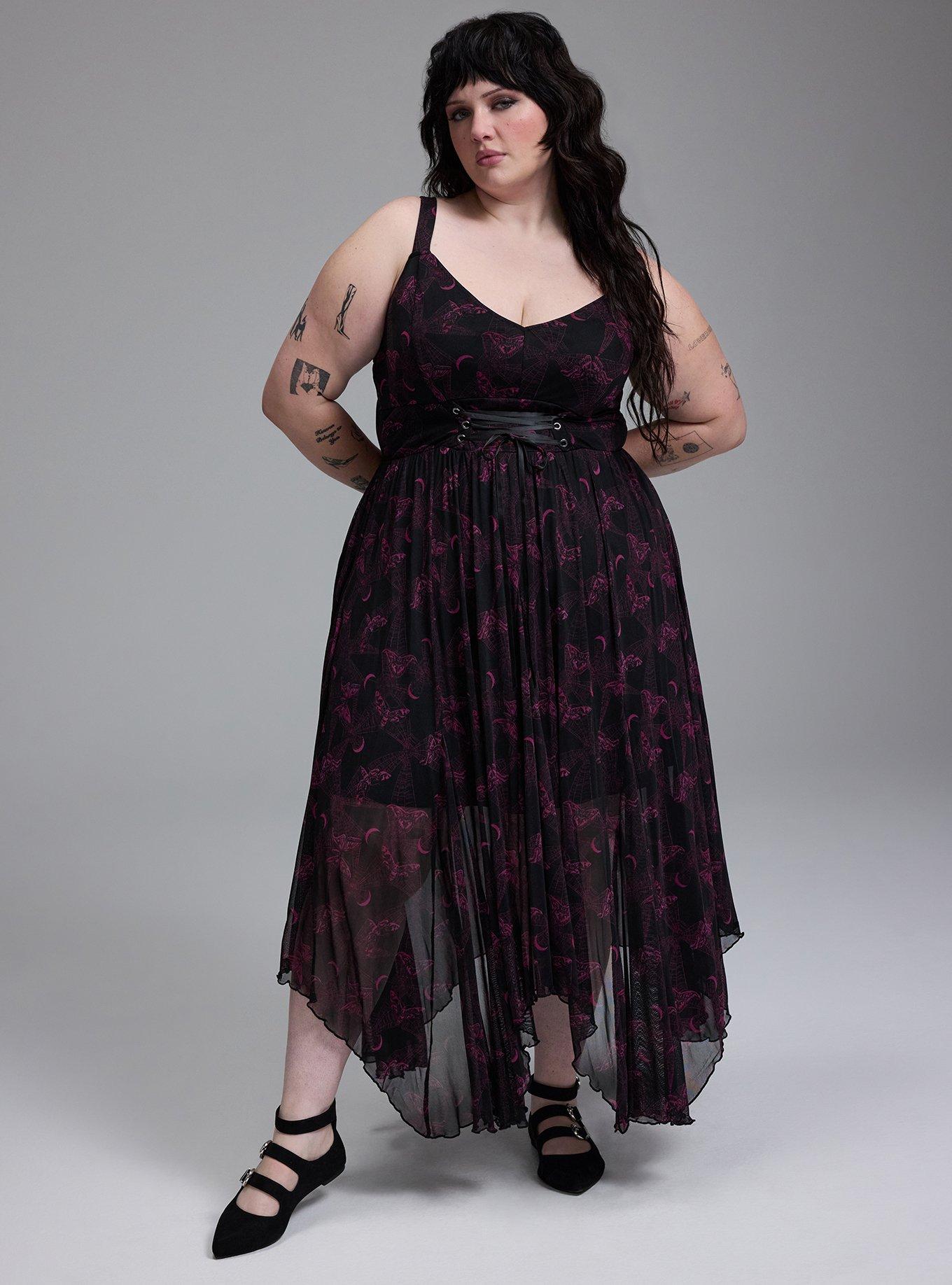 Nightfall Layered Corset Maxi Dress, MIDNIGHT MOTHS MAGENTA DEEP BLACK, hi-res