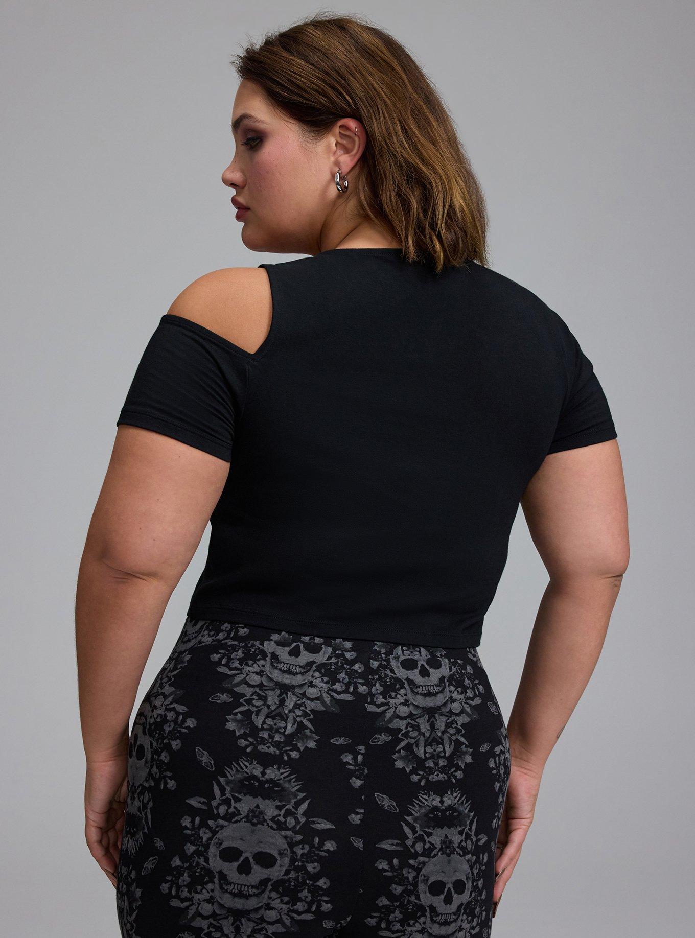 Nightfall Slash Crop Tee with Clasps, DEEP BLACK, alternate