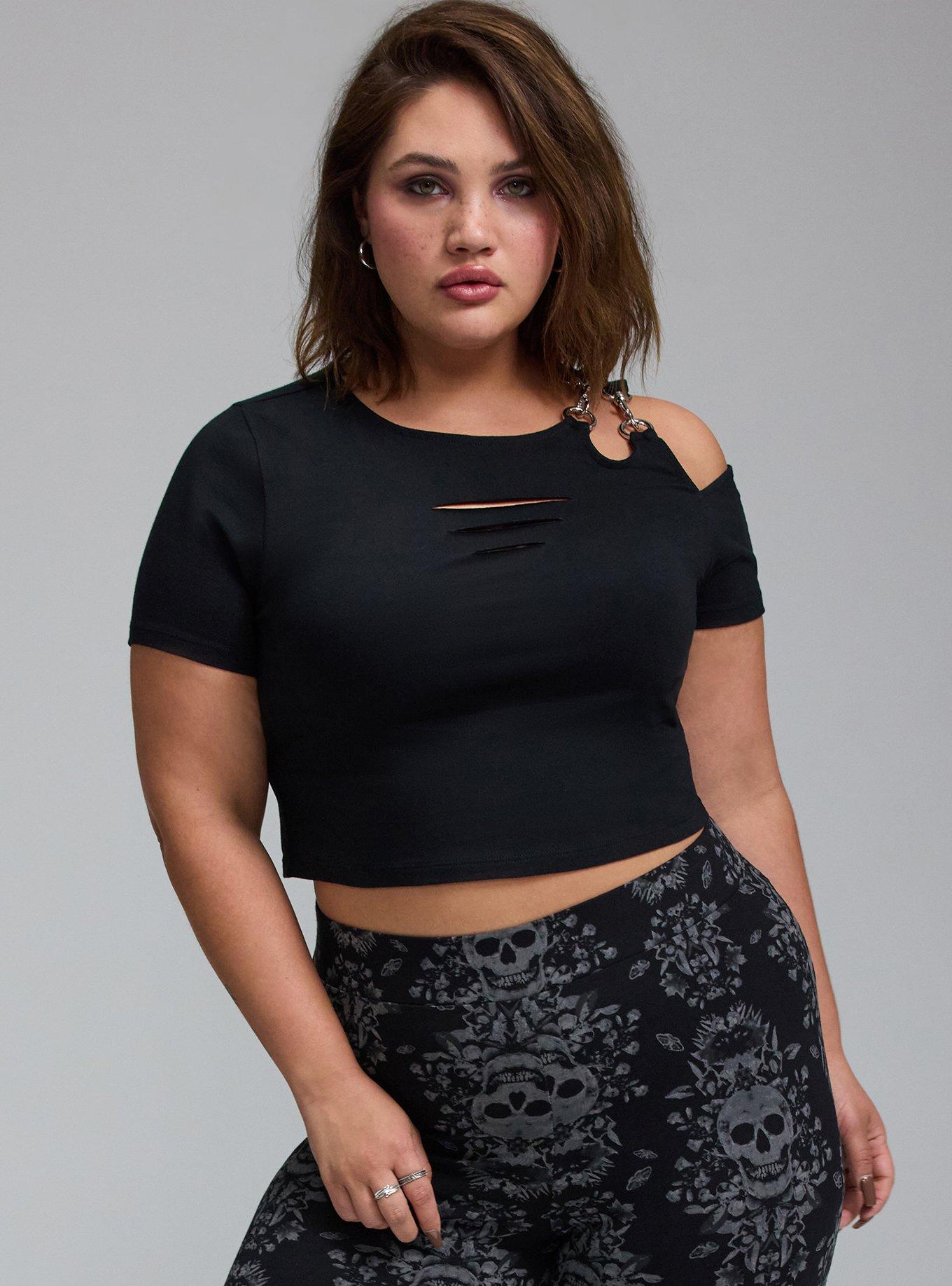 Nightfall Slash Crop Tee with Clasps, DEEP BLACK, alternate