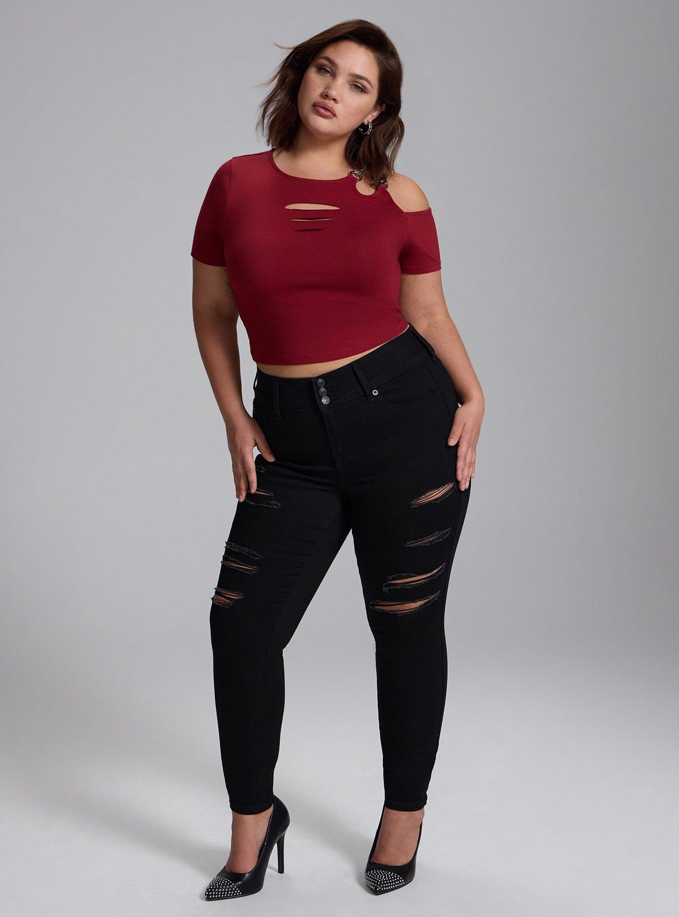 Nightfall Slash Crop Tee with Clasps, Sun Dried Tomato, alternate