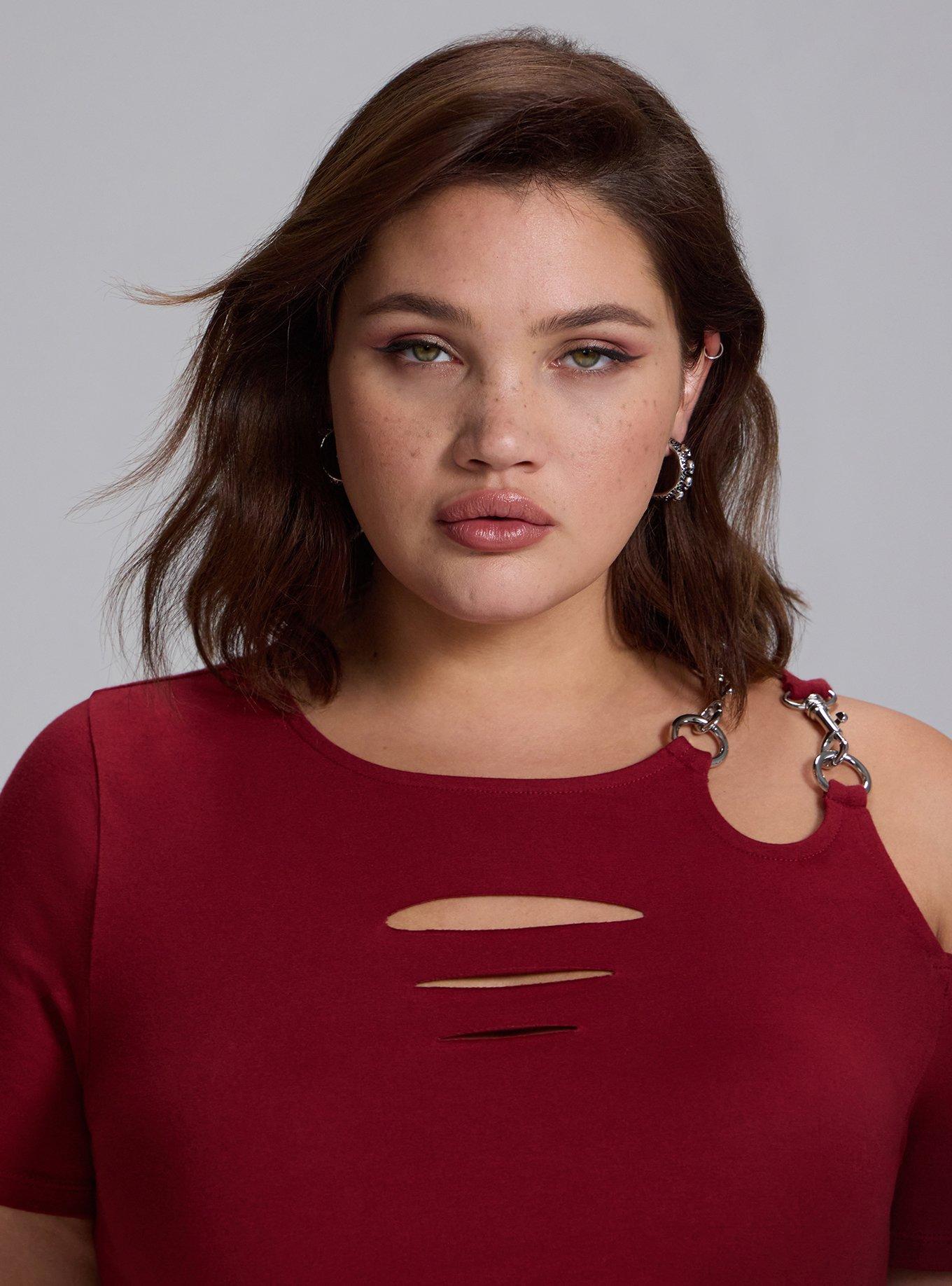 Nightfall Slash Crop Tee with Clasps, Sun Dried Tomato, alternate