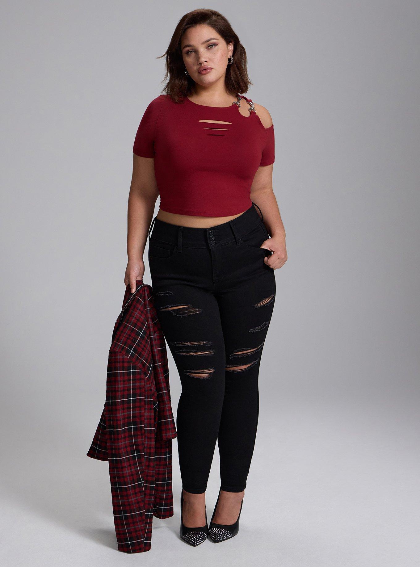 Nightfall Slash Crop Tee with Clasps, Sun Dried Tomato, alternate