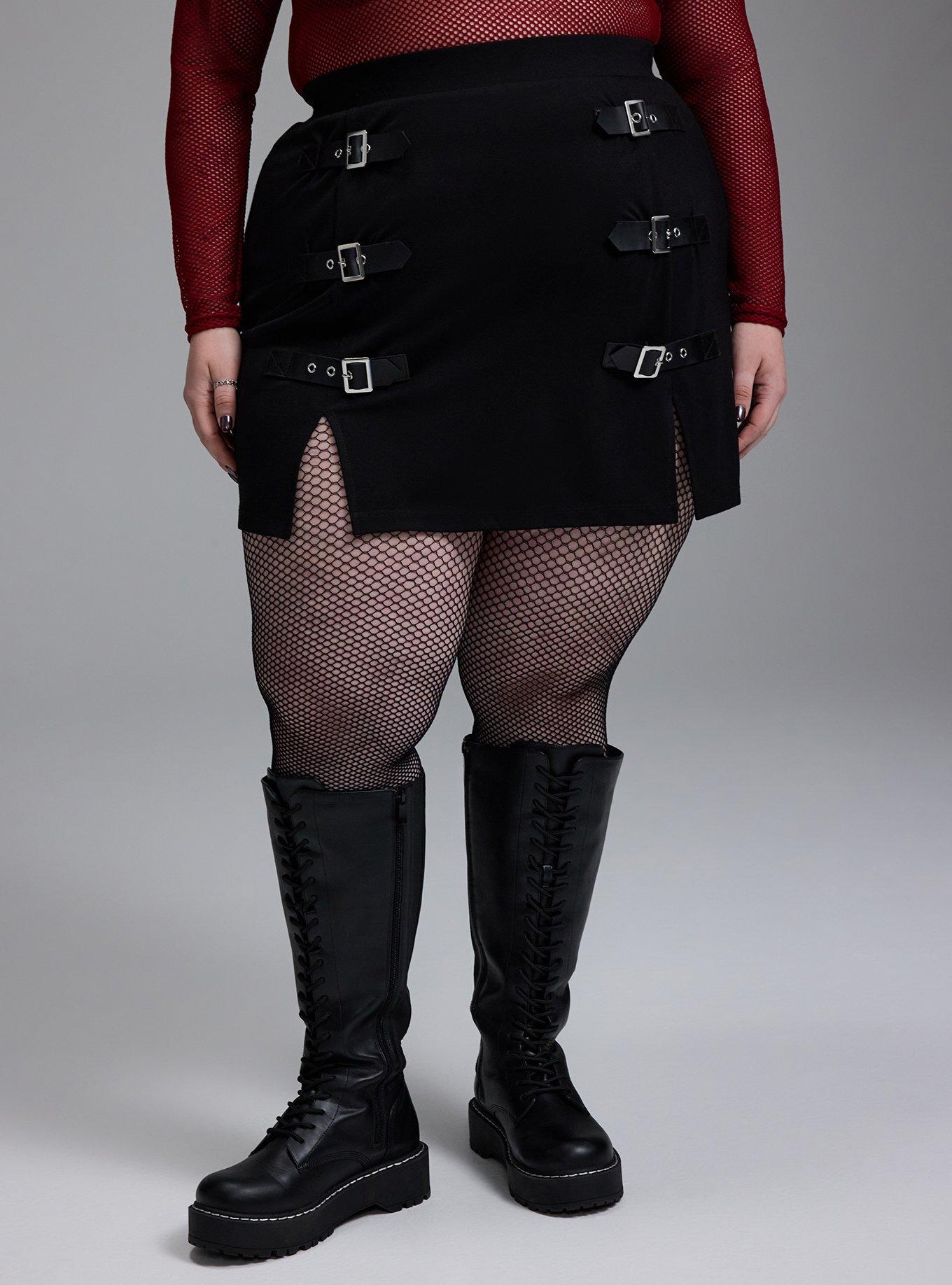 Nightfall Buckle Slit Mini Skirt, DEEP BLACK, alternate