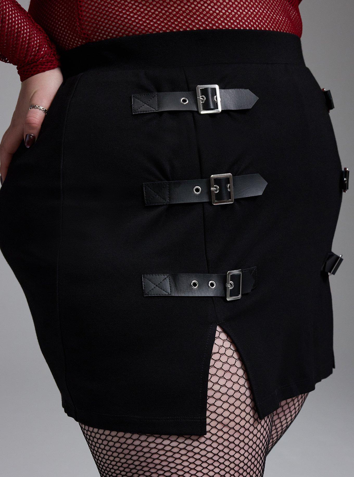Nightfall Buckle Slit Mini Skirt, DEEP BLACK, alternate