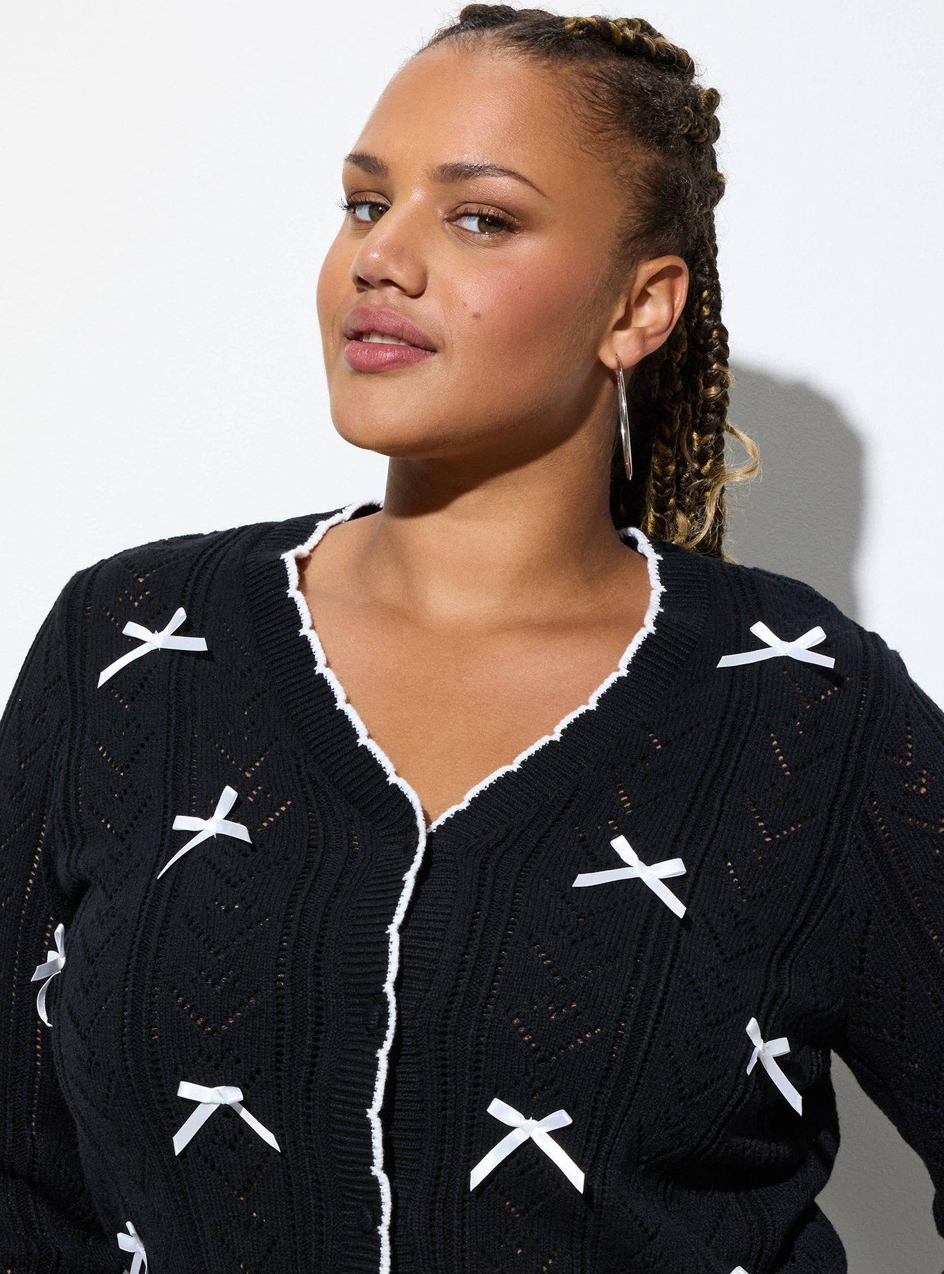 Plus Size LoveSick Bow Cardigan, DEEP BLACK, alternate