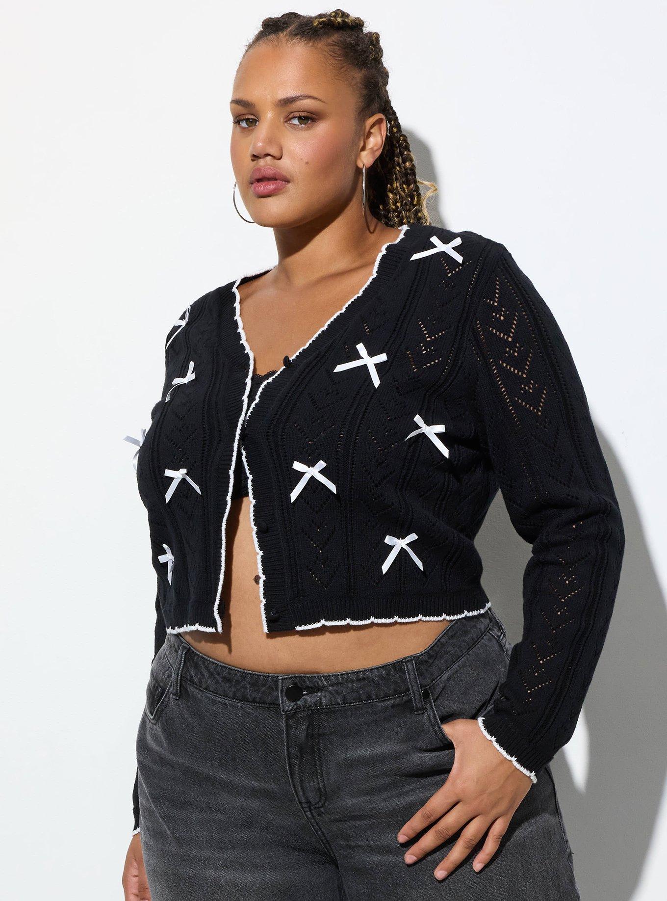 Plus Size LoveSick Bow Cardigan, DEEP BLACK, alternate