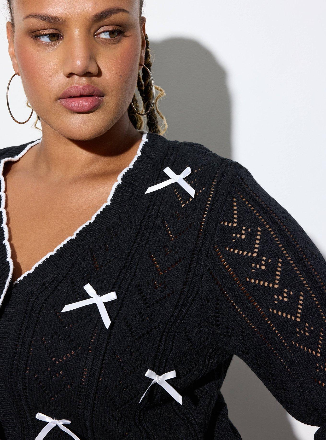 Plus Size LoveSick Bow Cardigan, DEEP BLACK, alternate