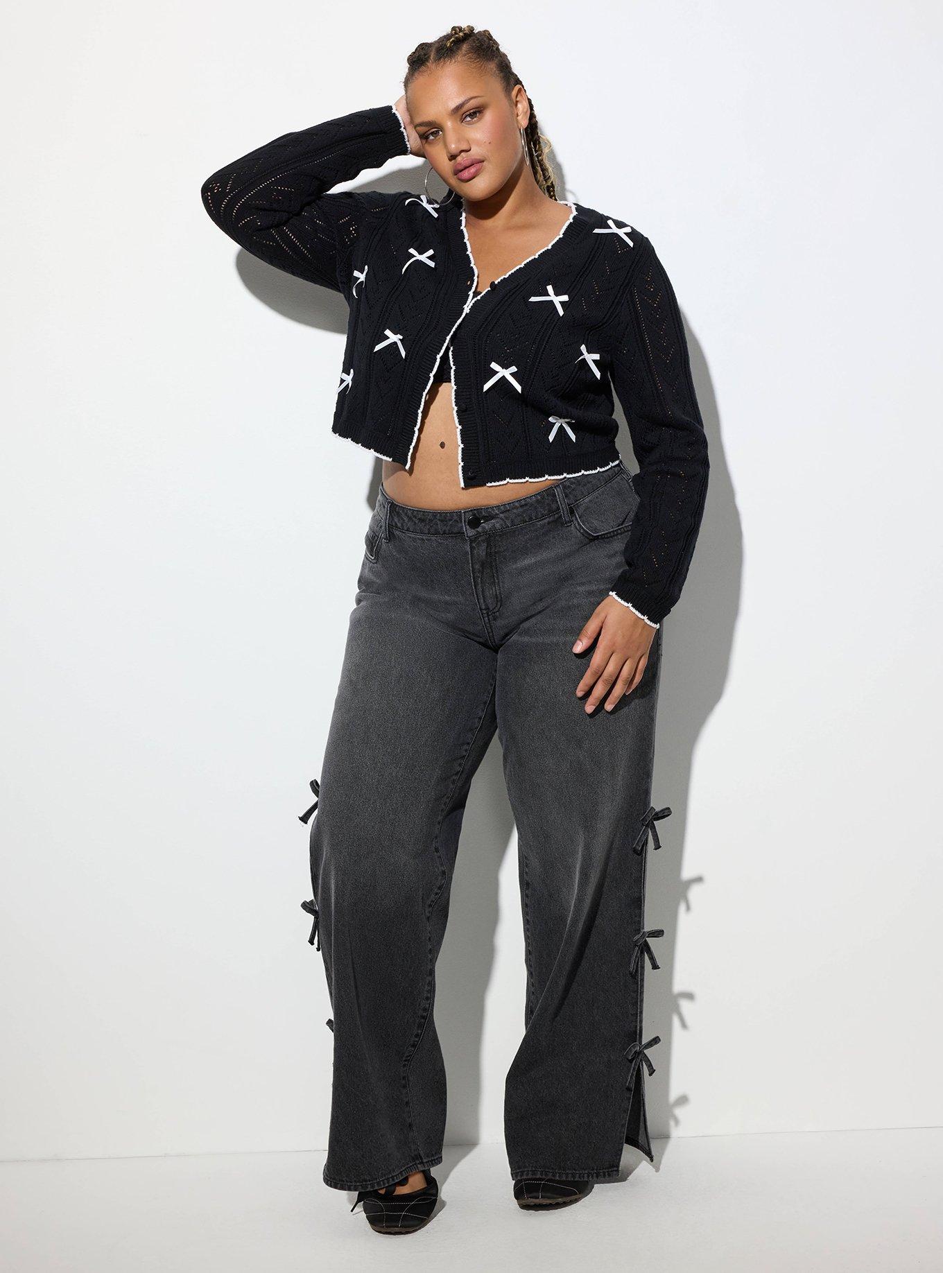 Plus Size LoveSick Bow Cardigan, DEEP BLACK, alternate