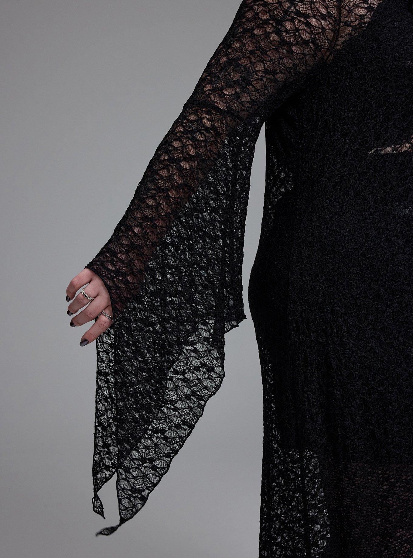 Nightfall Tie-Front Lace Bell Sleeve Kimono, DEEP BLACK, alternate