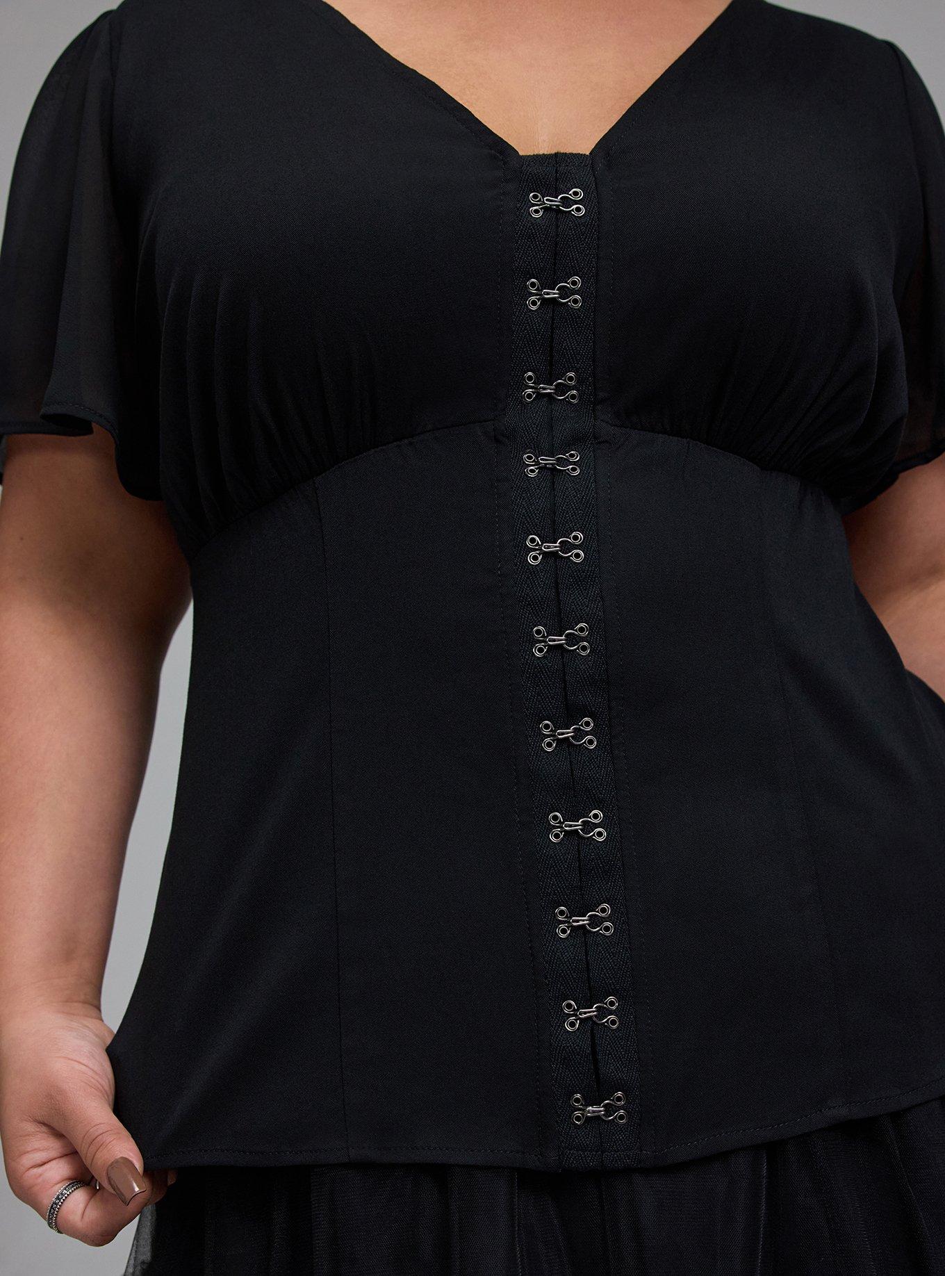 Nightfall Cross-Front Mesh Bell Sleeve Top, DEEP BLACK, alternate