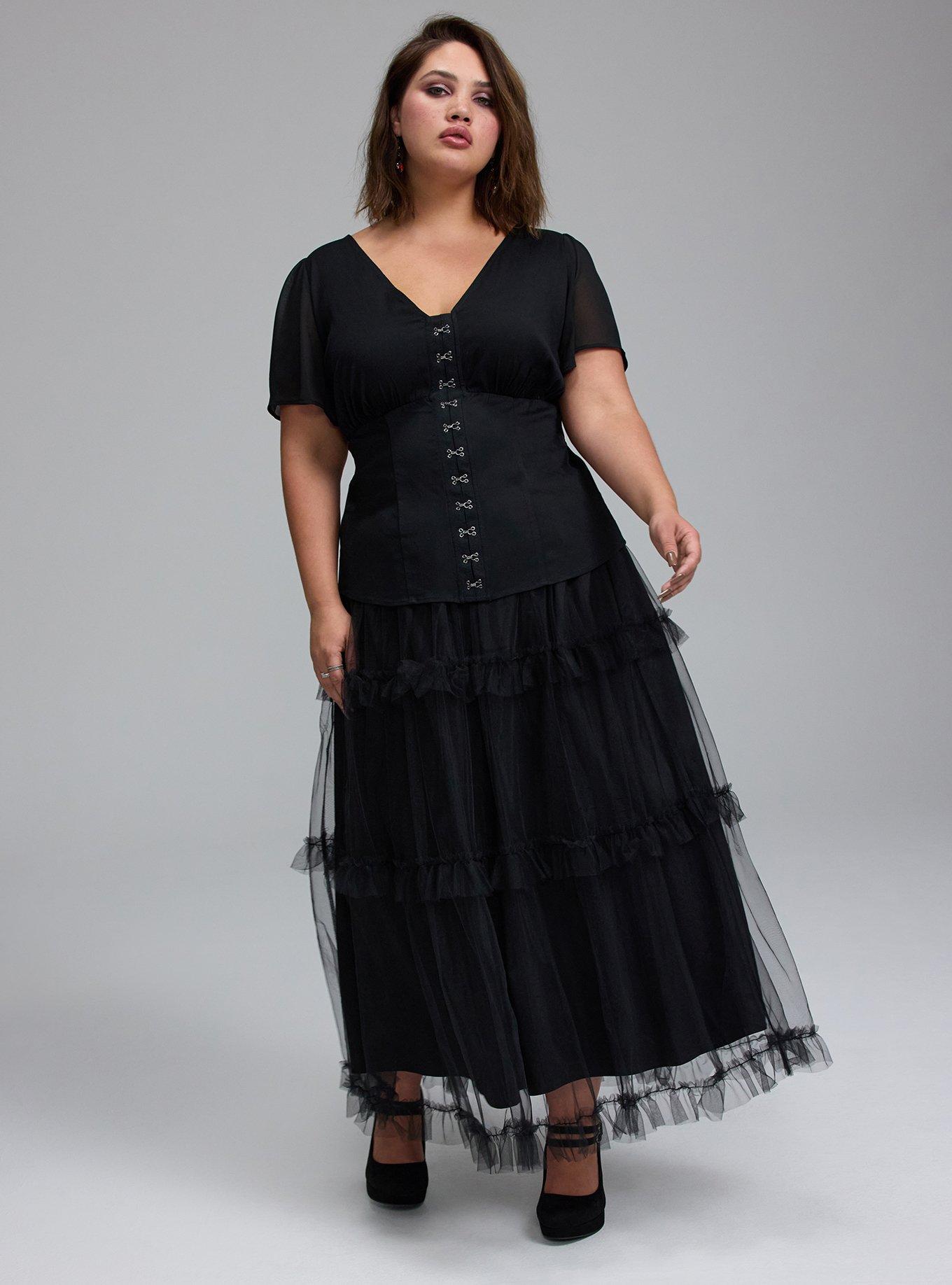 Nightfall Cross-Front Mesh Bell Sleeve Top, DEEP BLACK, alternate