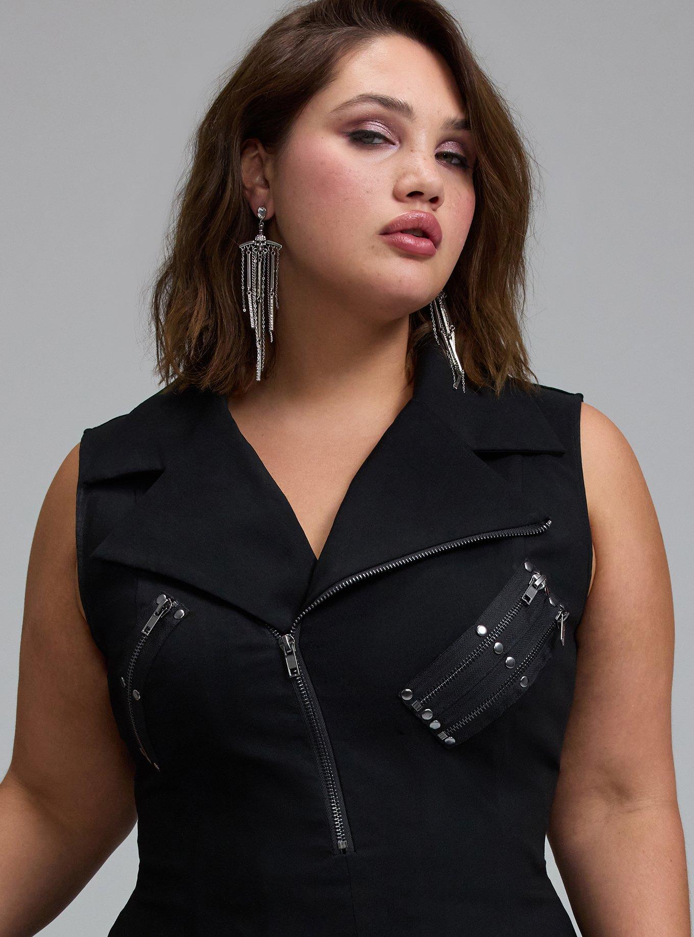 Nightfall Drop Waist Zipper Mini Dress, DEEP BLACK, alternate
