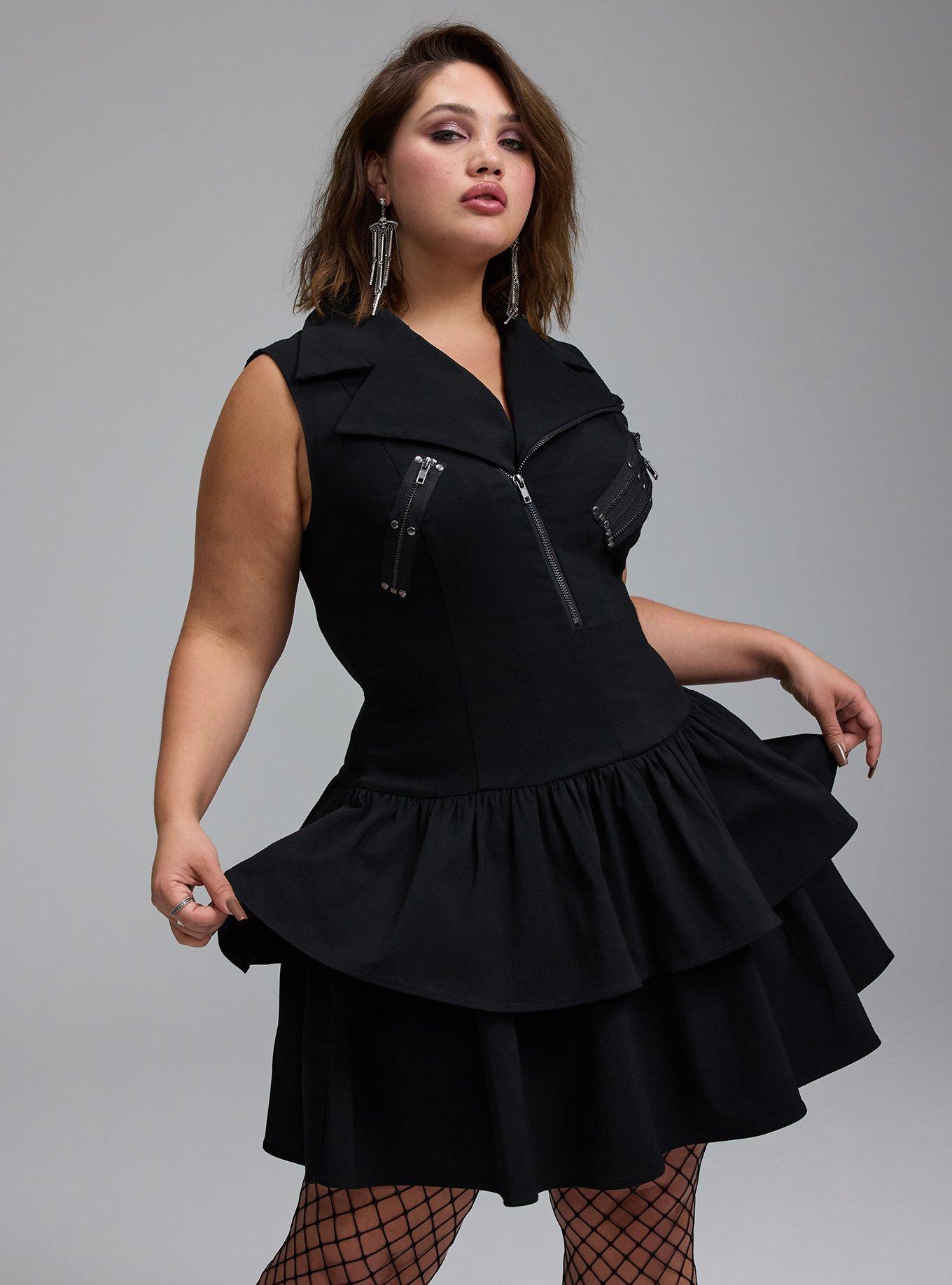 Nightfall Drop Waist Zipper Mini Dress, DEEP BLACK, hi-res
