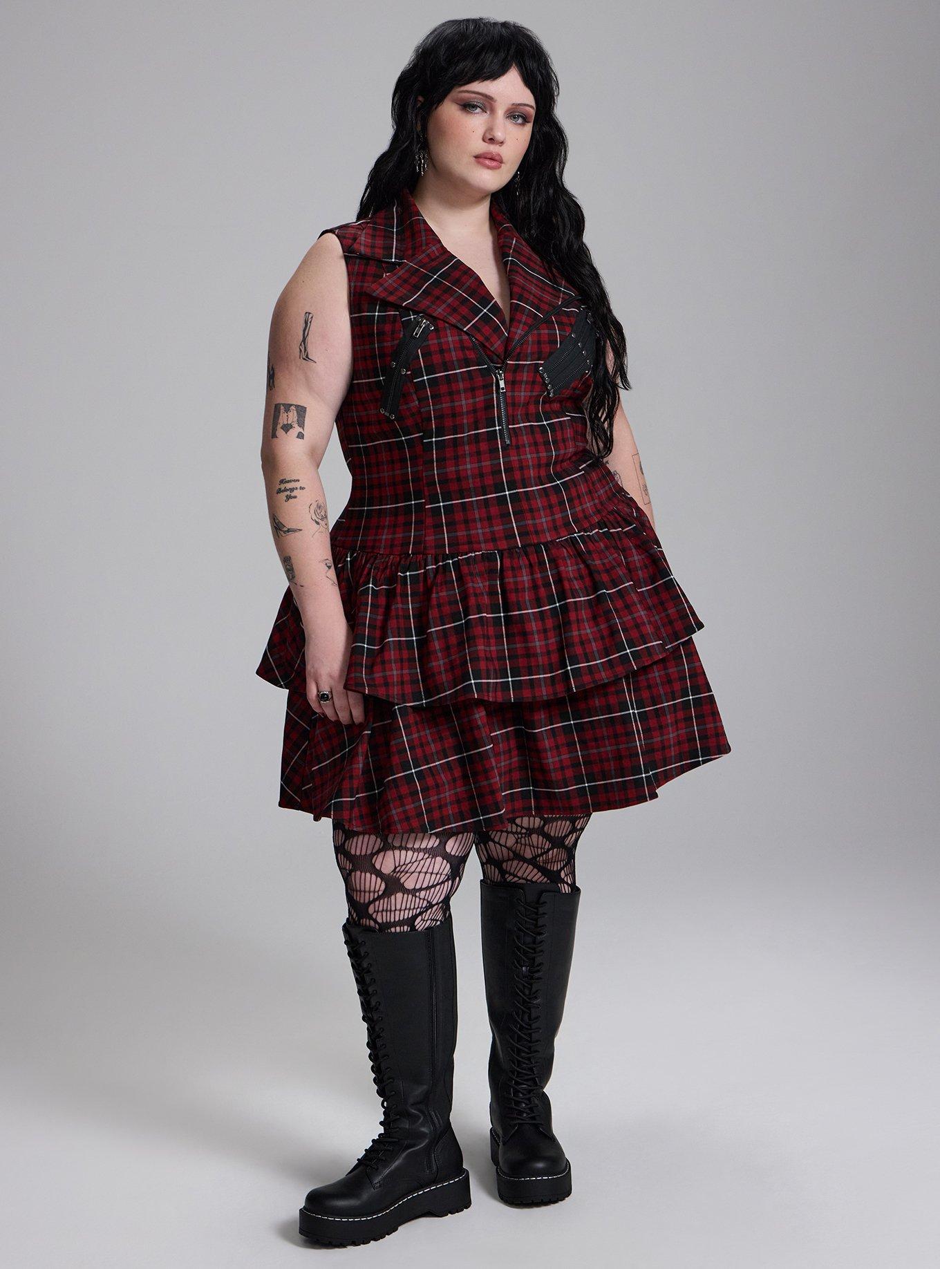Nightfall Drop Waist Zipper Mini Dress, COVEN PLAID RED, alternate