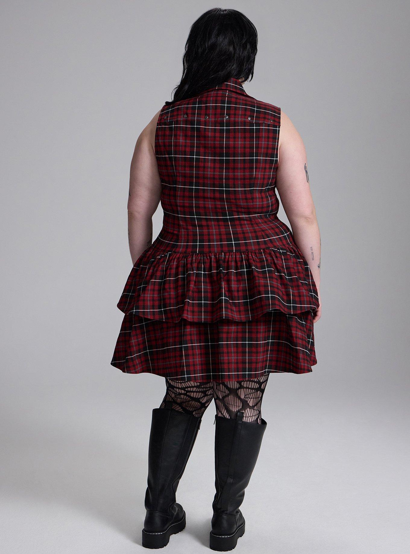 Nightfall Drop Waist Zipper Mini Dress, COVEN PLAID RED, alternate